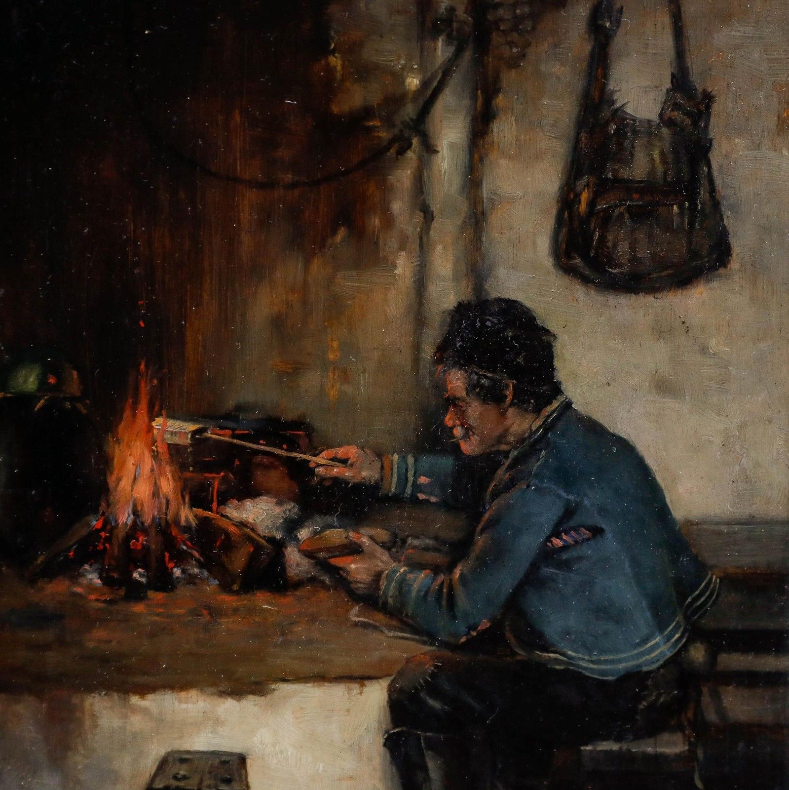 Antal Neogrady (1861 1942) Framed 1882 Oil, Tending The Fire photo vinterior