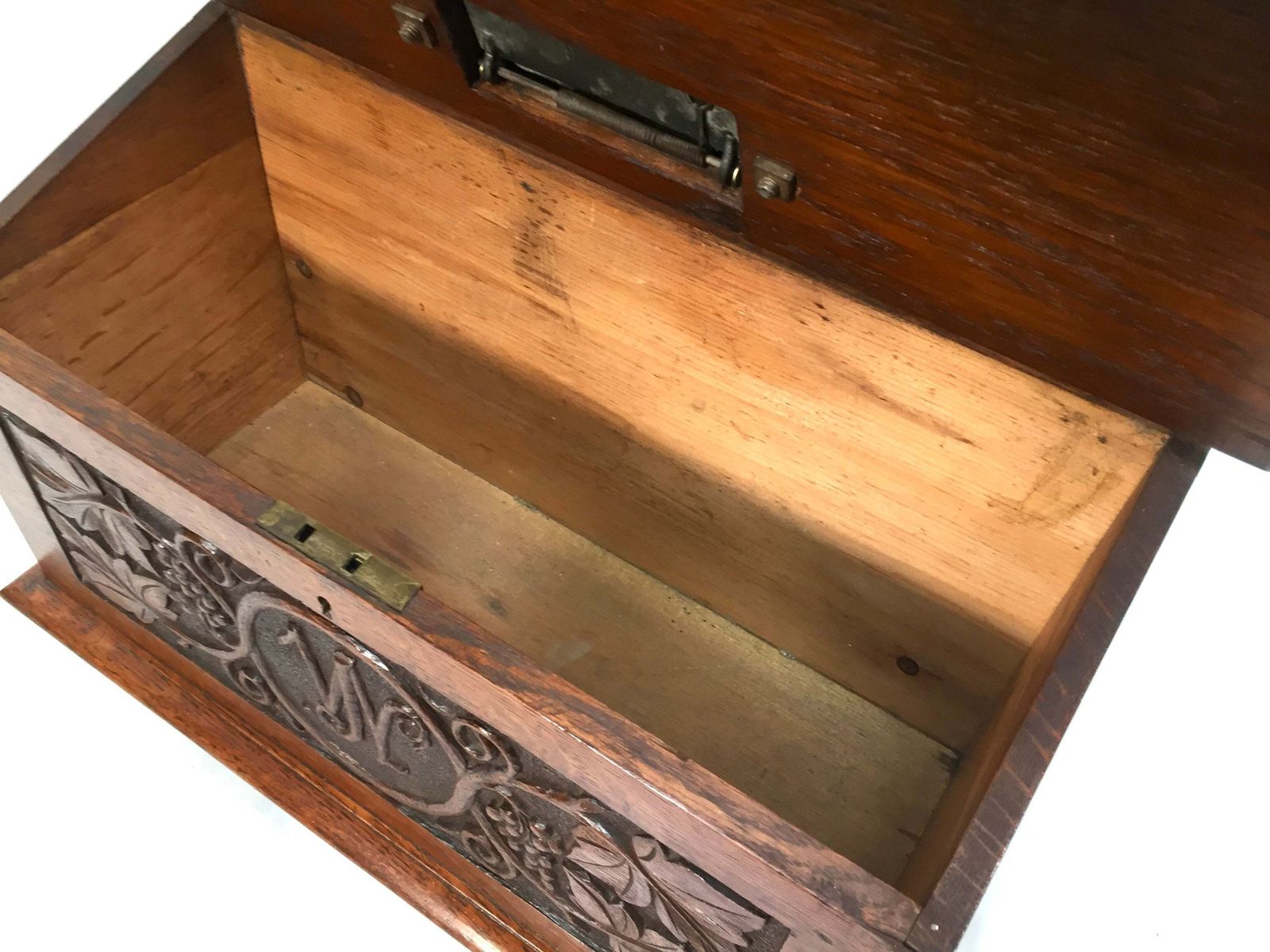 Home Decor Antique 19th Century Wooden Oak Country House Carved Letter Box / Storage Box photo