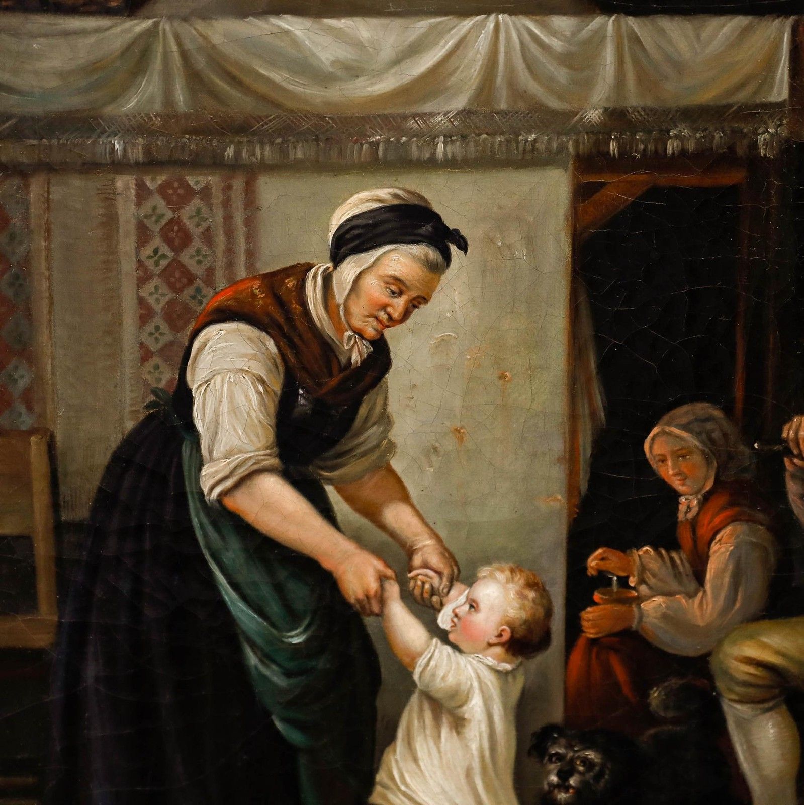 Fine Dutch School 19th Century Oil Baby's First Steps photo vintage
