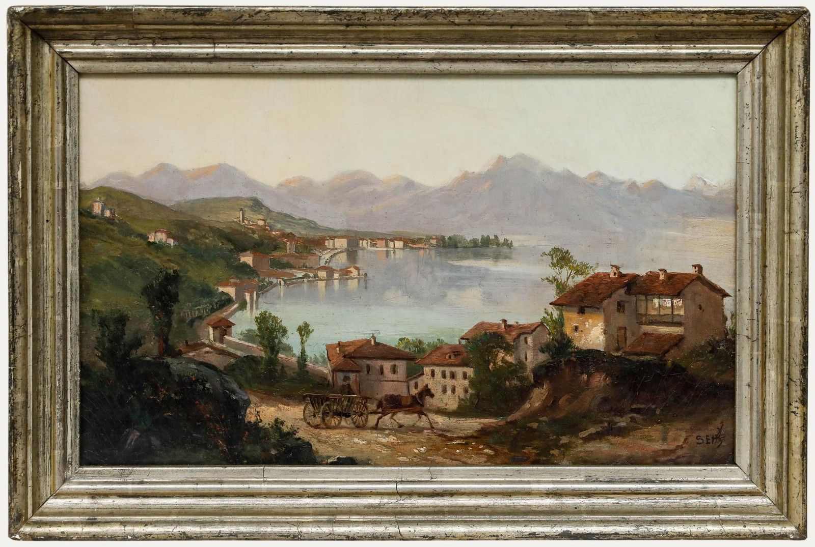 Attrib. Justine Seitz Zeller (B.1856) Oil, View Of A Lake In Switzerland