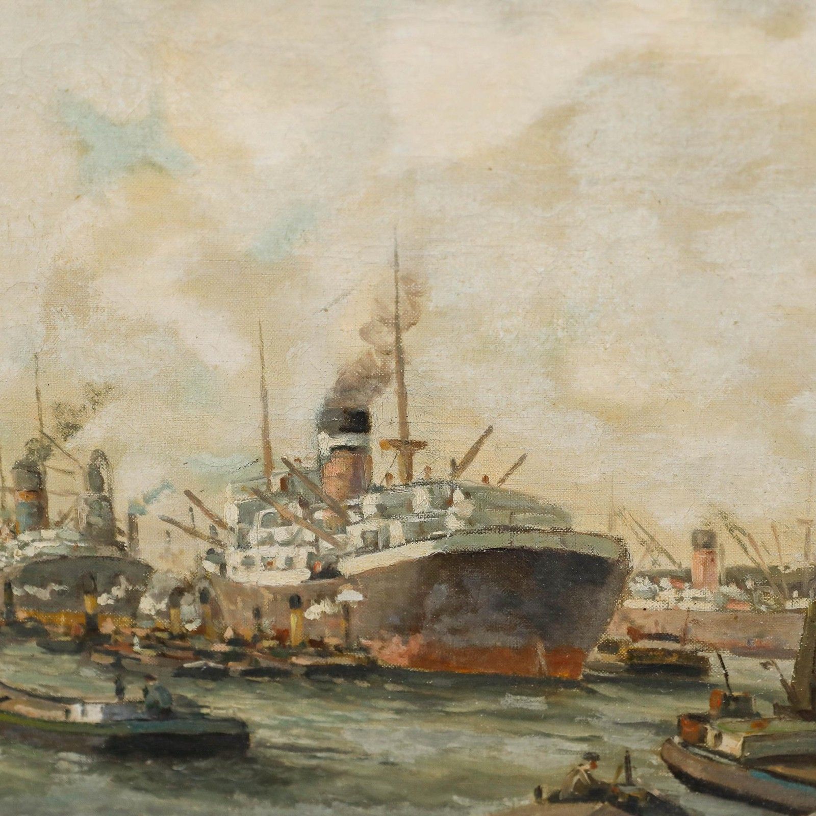 Evert Moll (1878 1955) Framed Early 20th Century Oil, Rotterdam Harbour photo Art