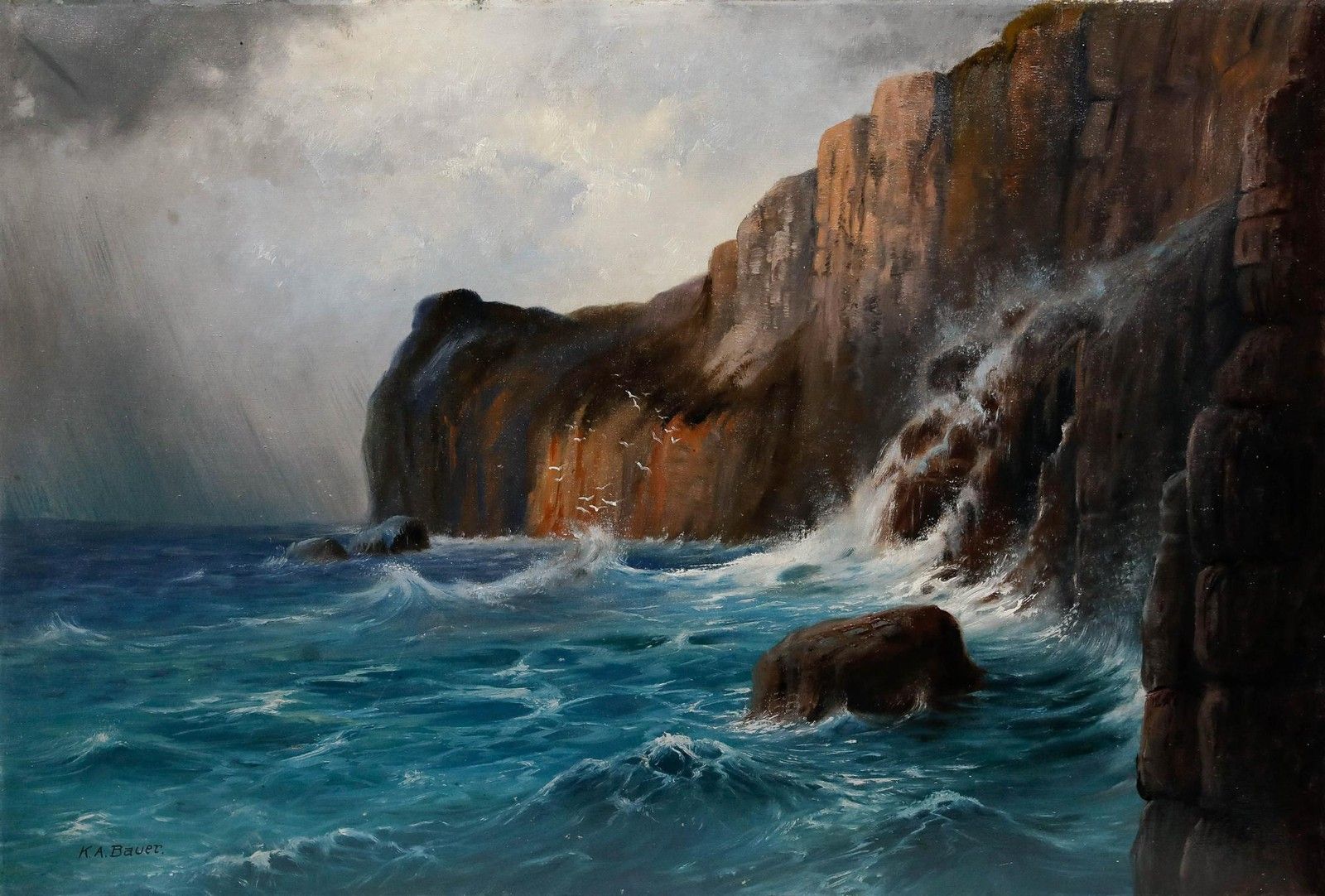 K. A. Bauer Early 20th Century Oil, Stormy Sea photo furniture