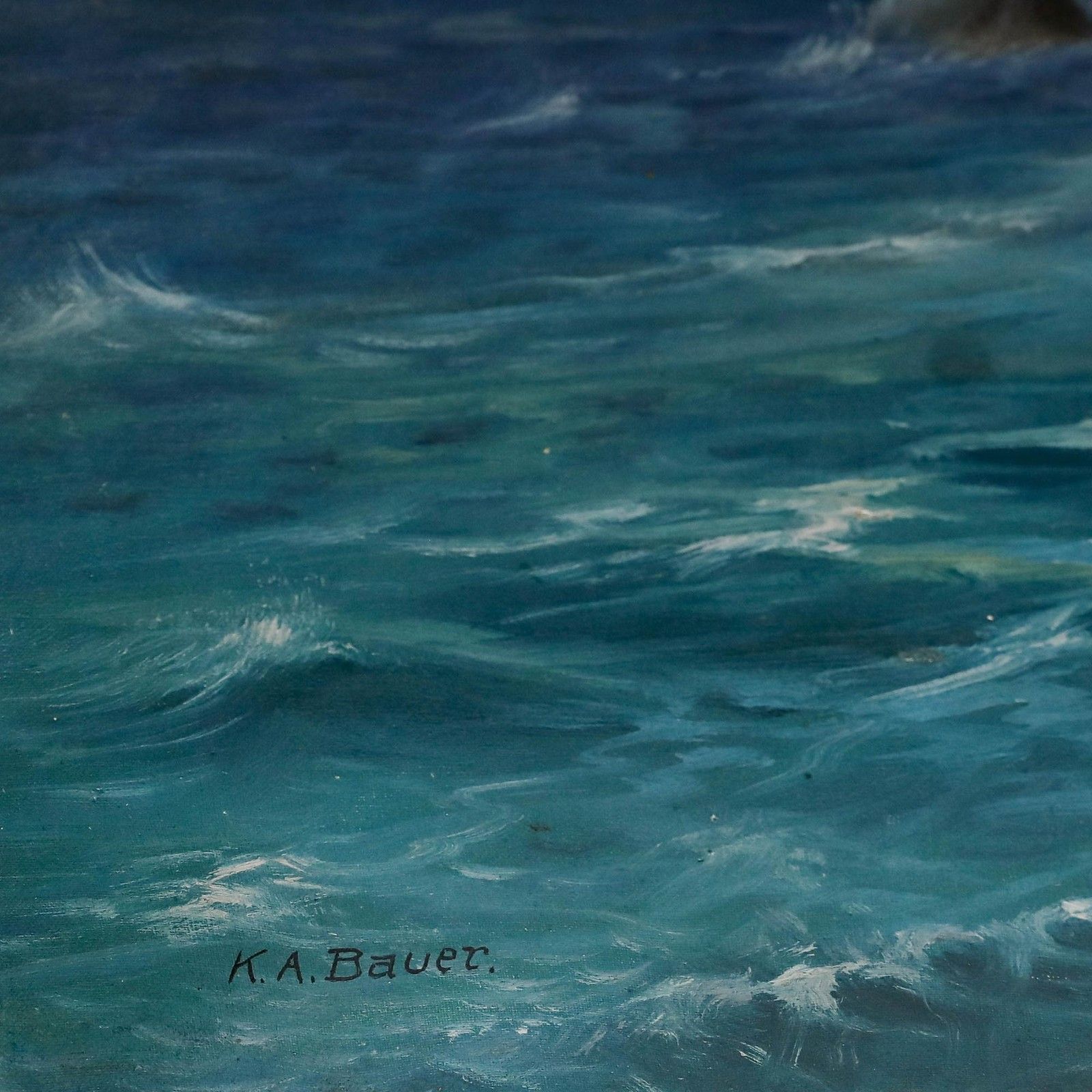 K. A. Bauer Early 20th Century Oil, Stormy Sea photo vintage