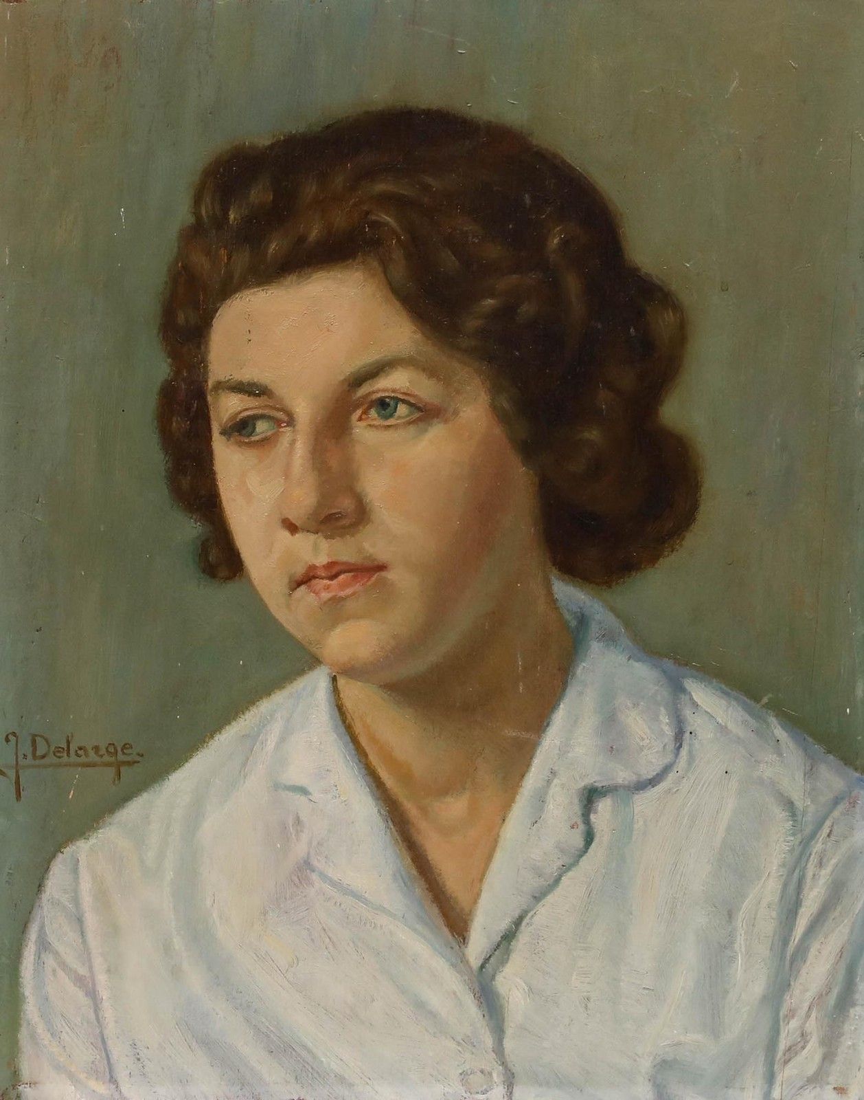 J. Delarge Mid 20th Century Oil, Women In The Collared Blouse photo furniture