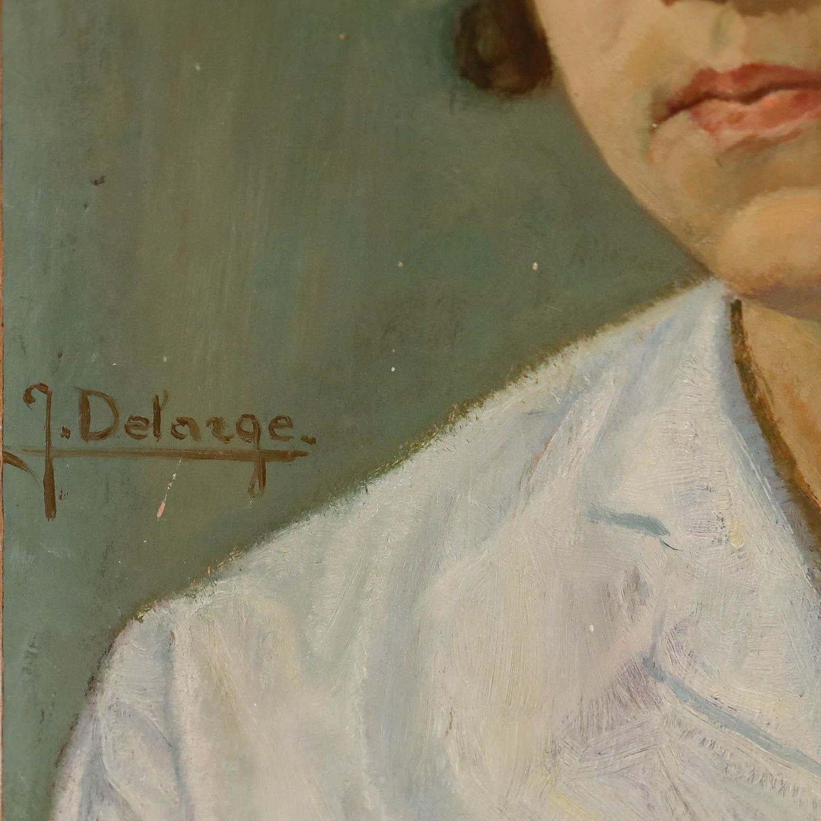 J. Delarge Mid 20th Century Oil, Women In The Collared Blouse photo 225.0
