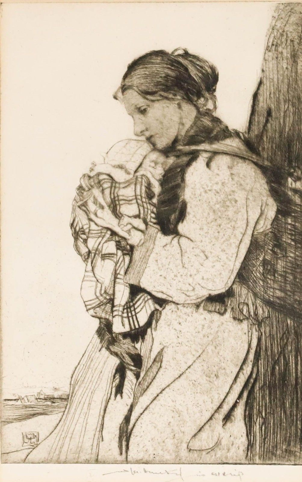 William Lee Hankey (1869 1952) Early 20th Century Etching, Mother And Child photo furniture