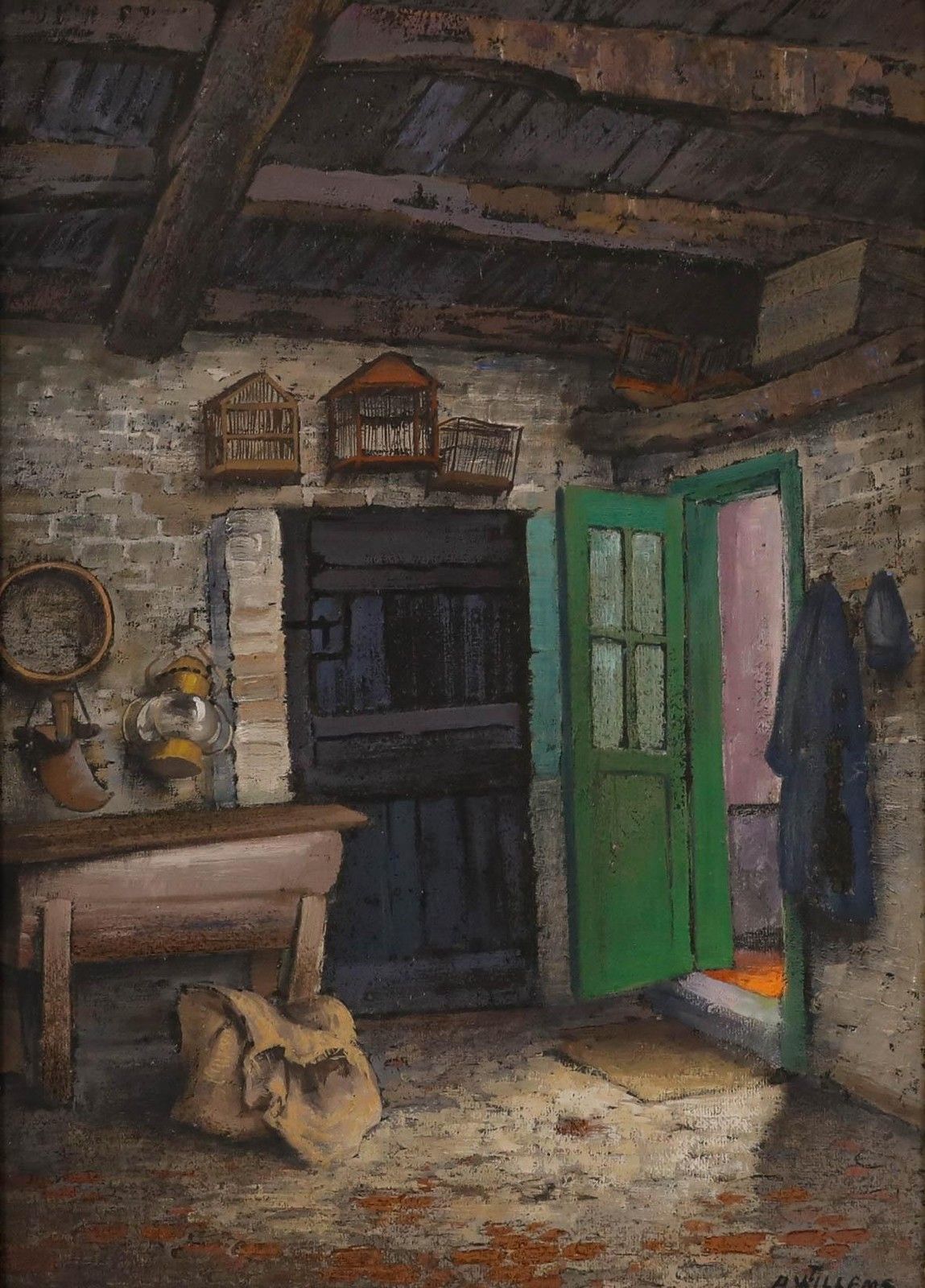 A.Willems Mid 20th Century Oil, The Farm House photo furniture