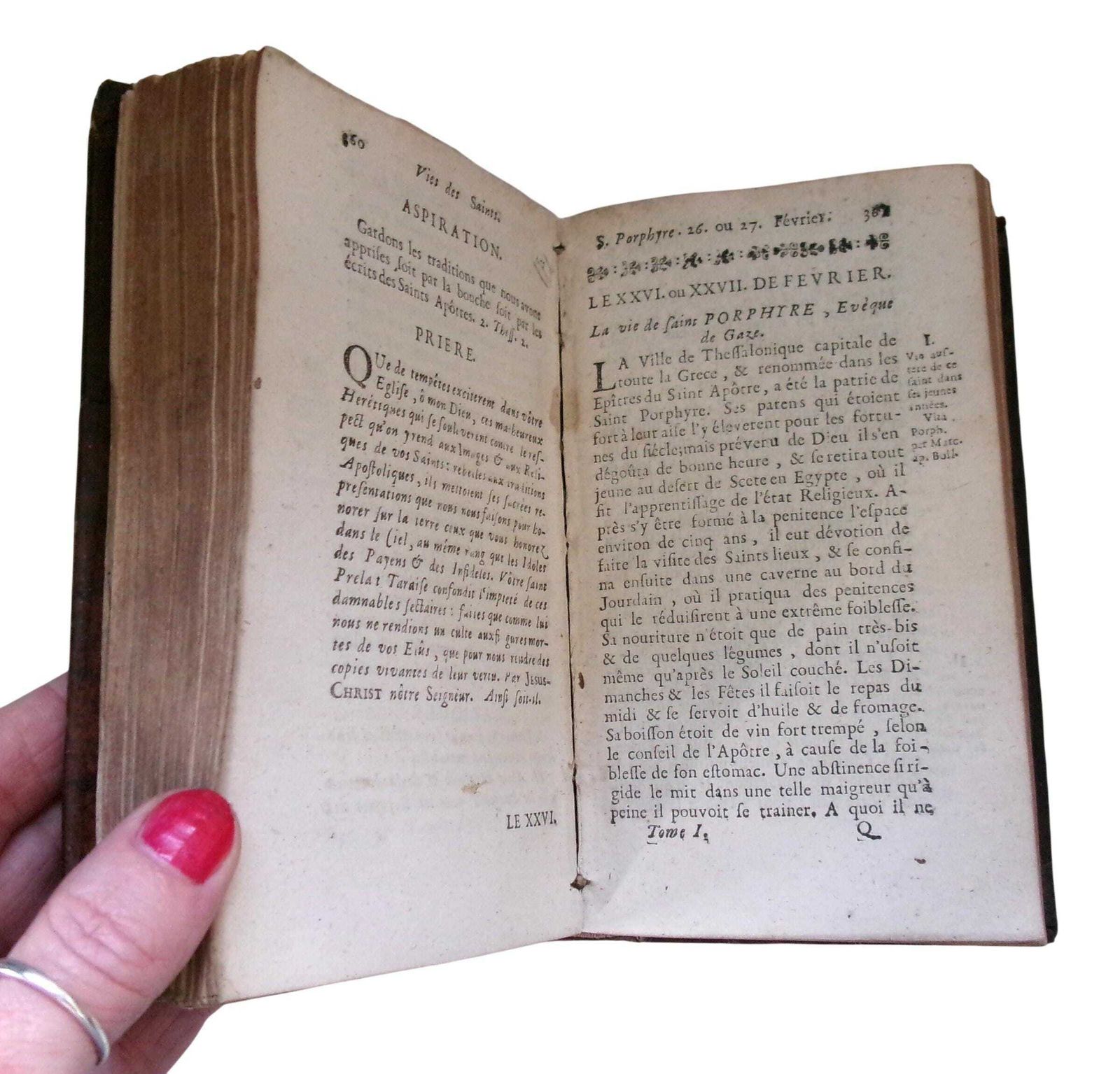 1725 French Religious Book, Les Nouvelles Vies Des Saints, Leather Bound, Lives Of The Saints Vol I photo vintage