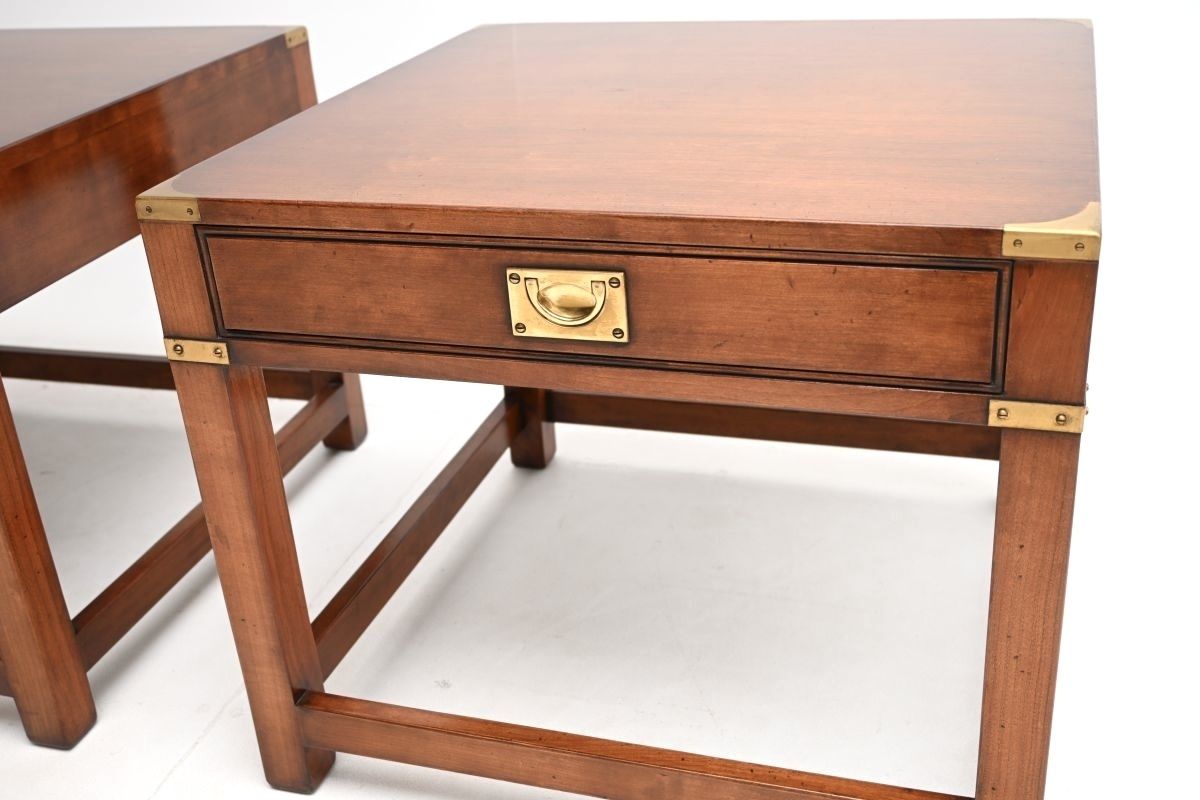 Pair Of Antique Mahogany And Brass Military Campaign Style Side Tables photo Furniture