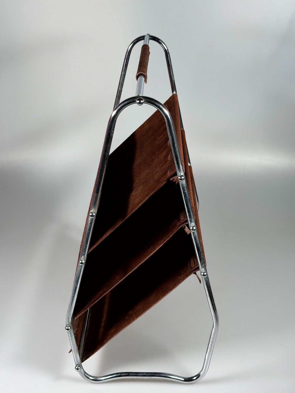 Home Decor 60s 70s Newspaper Holder Magazine Rack Metal Leather Mid Century Design photo