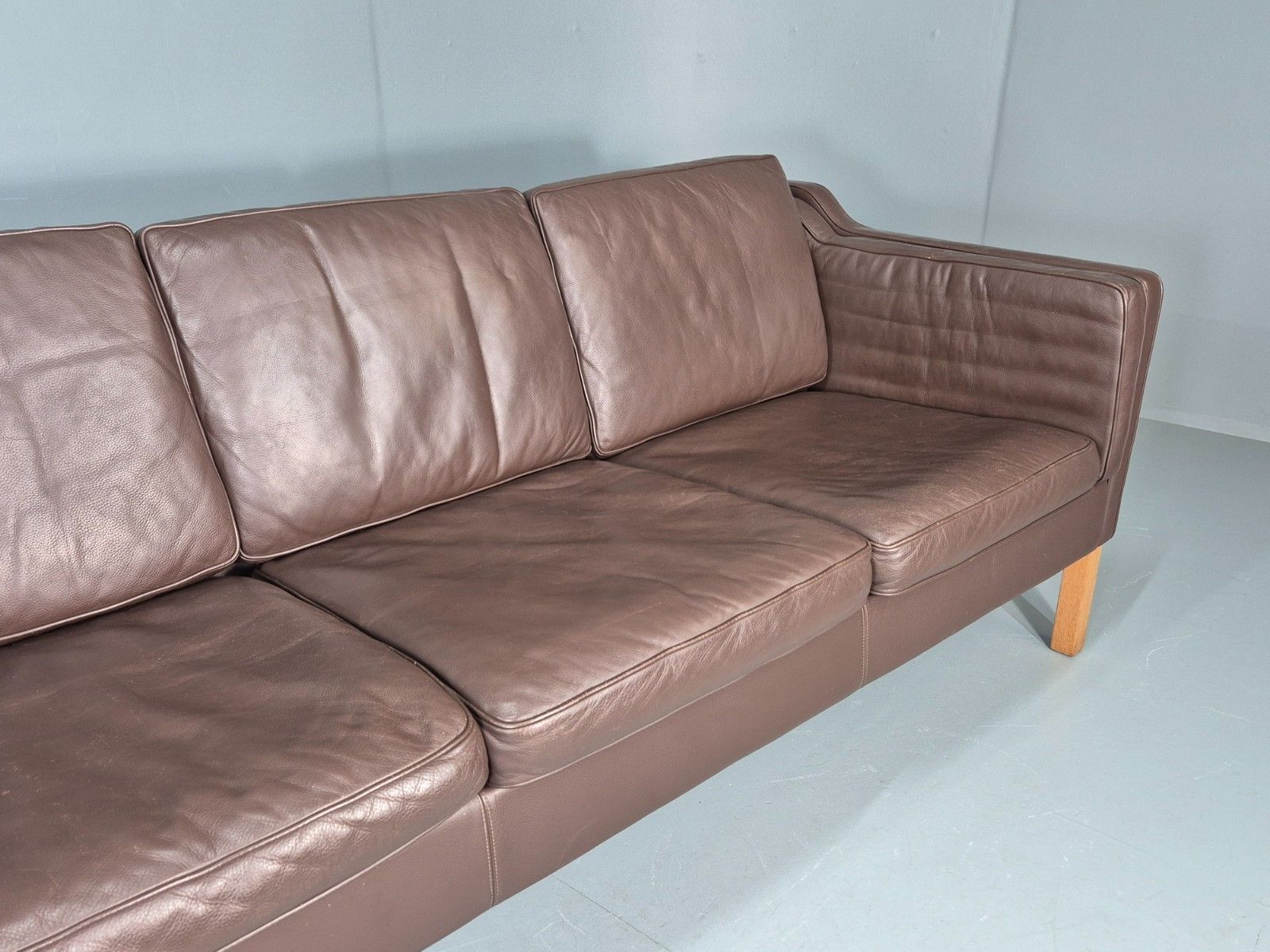 Vintage 3 Seater Sofa Mid Century Retro Brown Leather Mogensen  Eb11637 M3ss photo 750.0