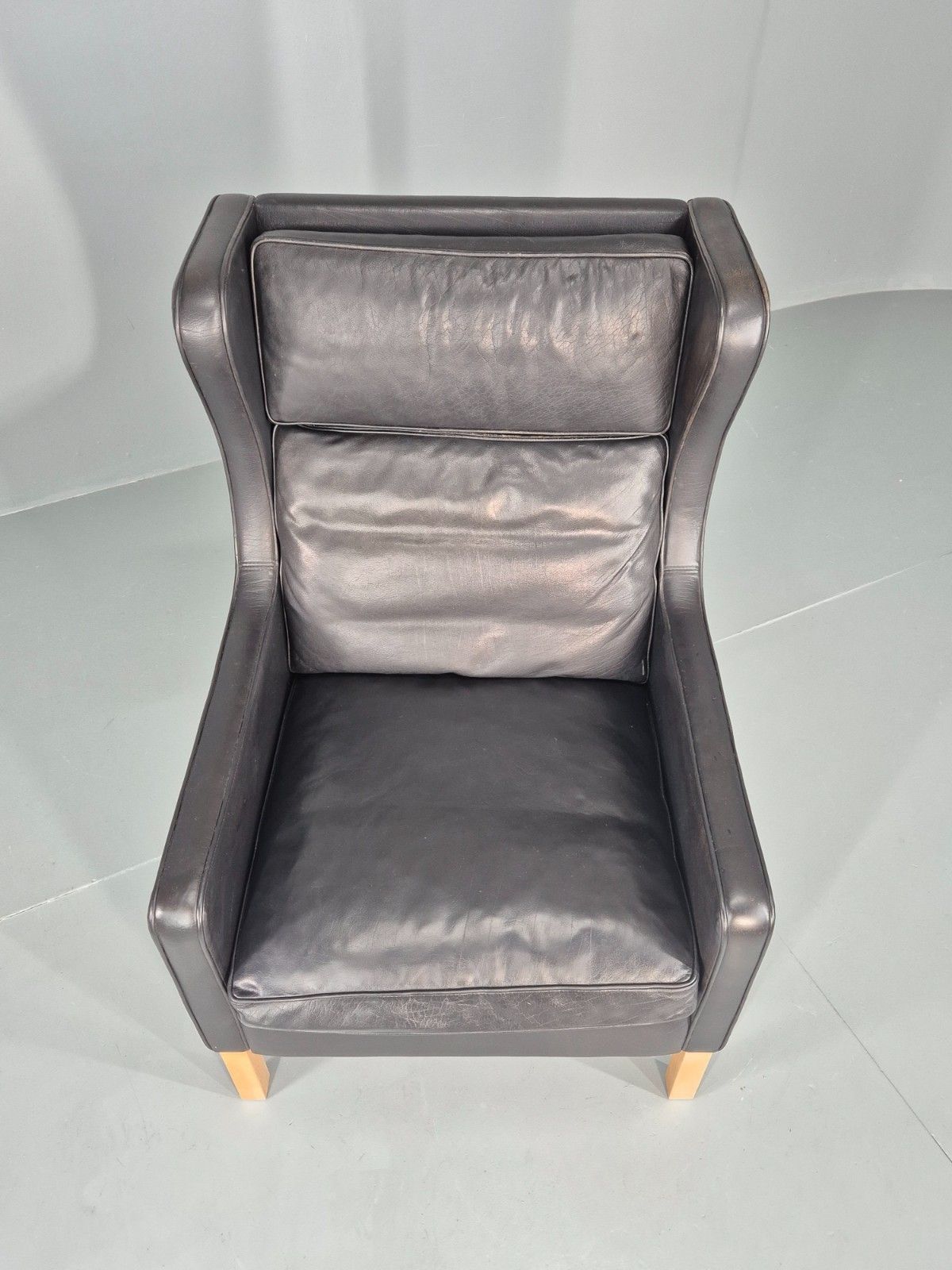 Vintage Stouby Wingback Lounge Chair Black Leather 1980s Retro Eb11409 Mnor photo 450.0
