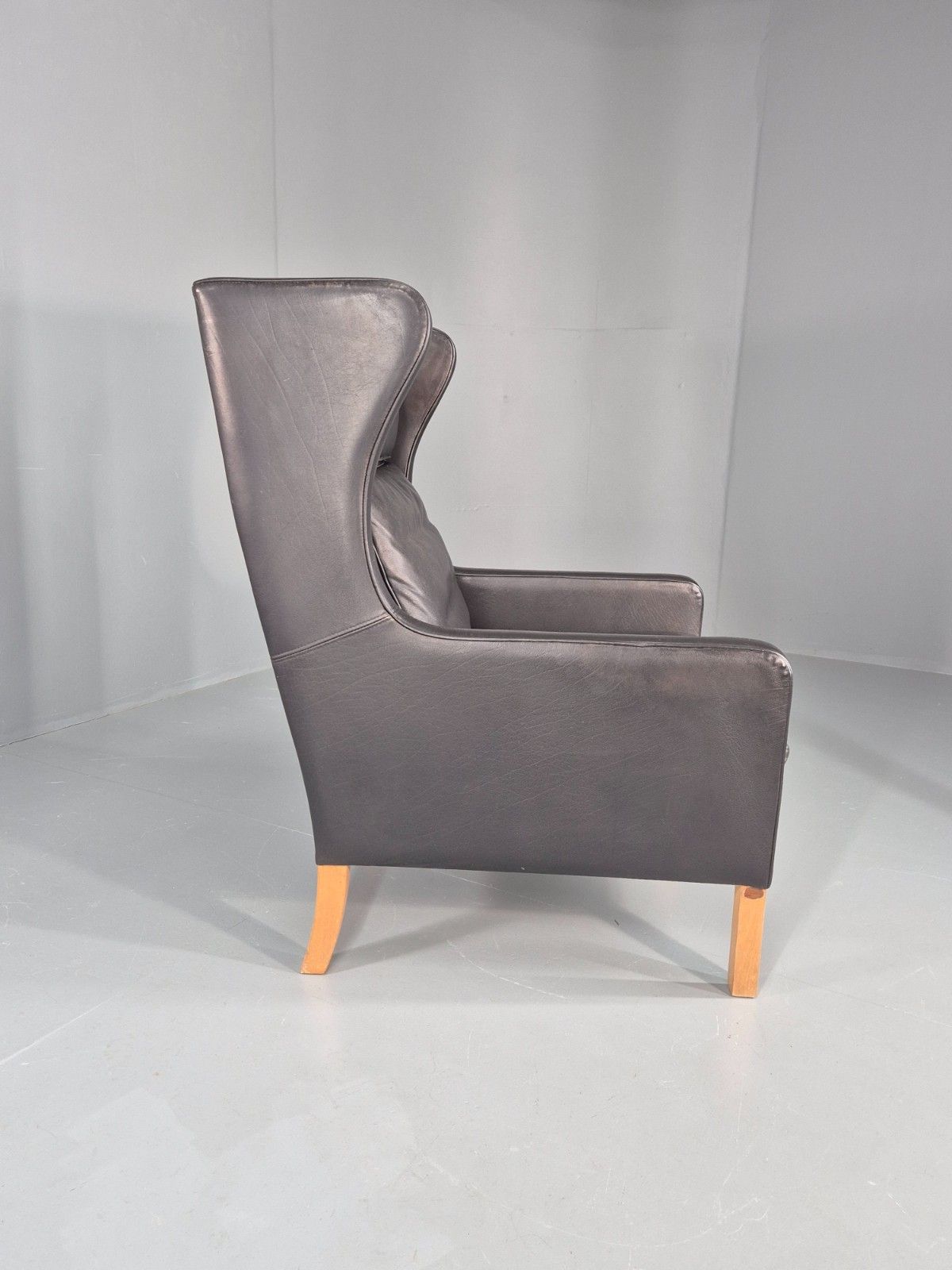 photo buy Vintage Stouby Wingback Lounge Chair Black Leather 1980s Retro Eb11409 Mnor