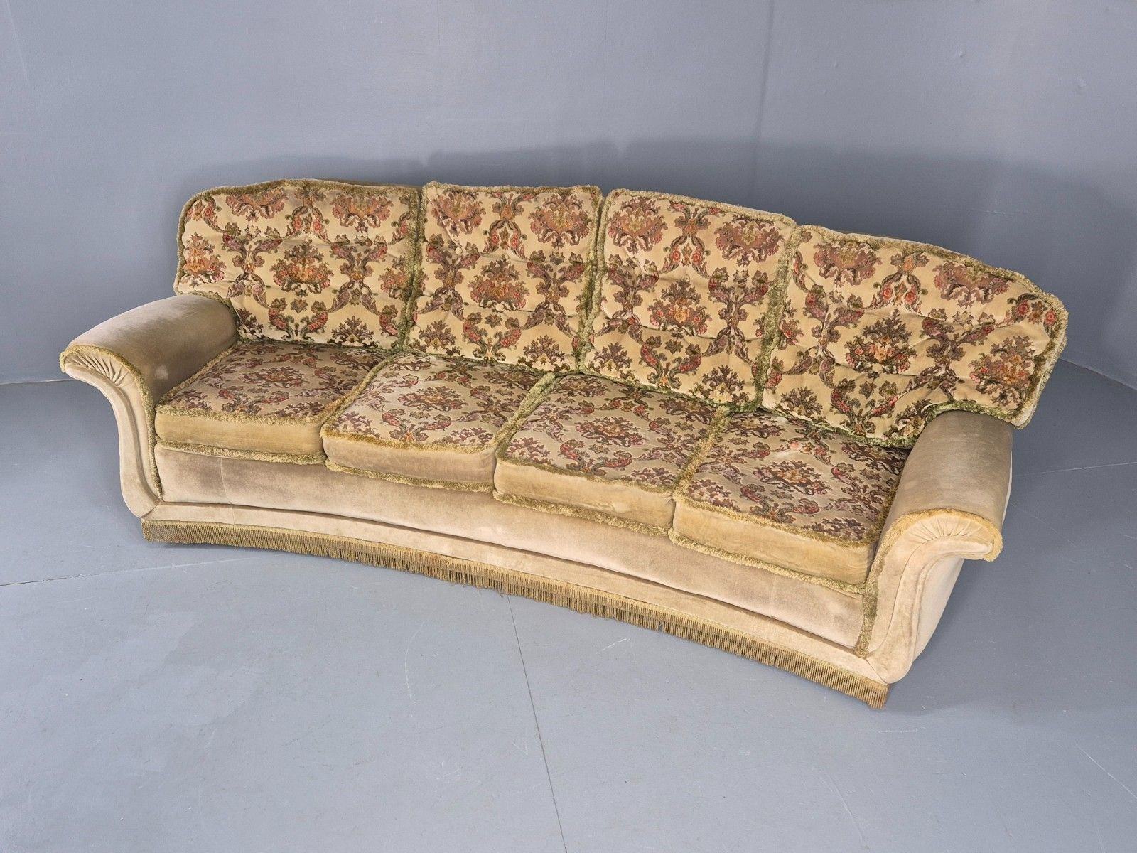 Vintage 4 Seater Sofa 1970s Retro Curved Green Velour Eb11780 M4ss photo vintage