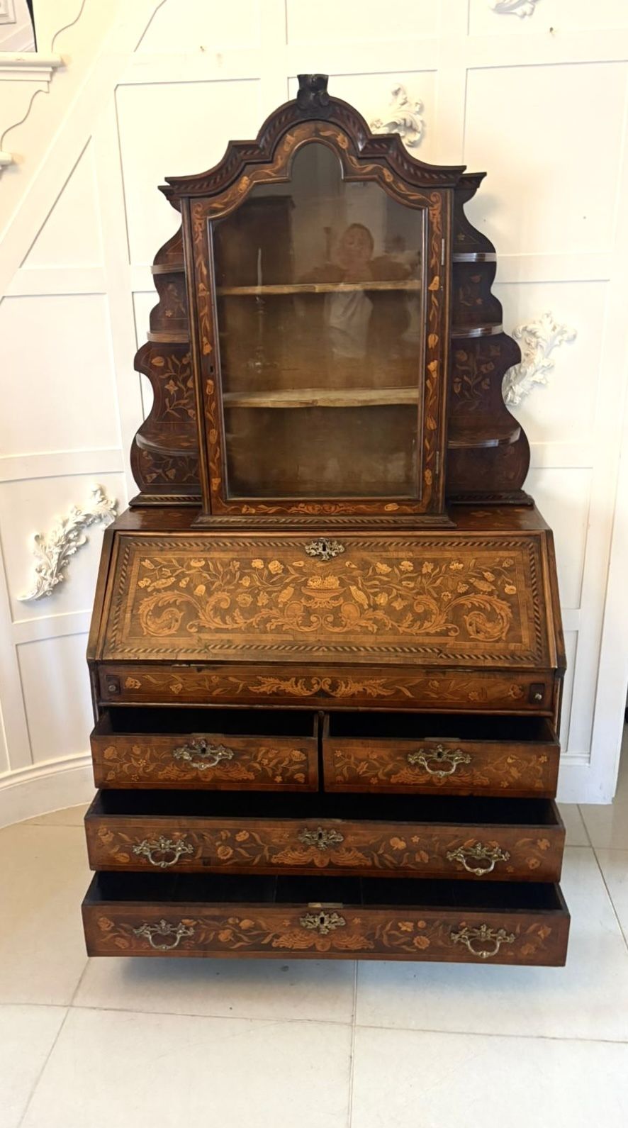 Antique Dutch Marquetry Walnut Bookcase photo 10885.0