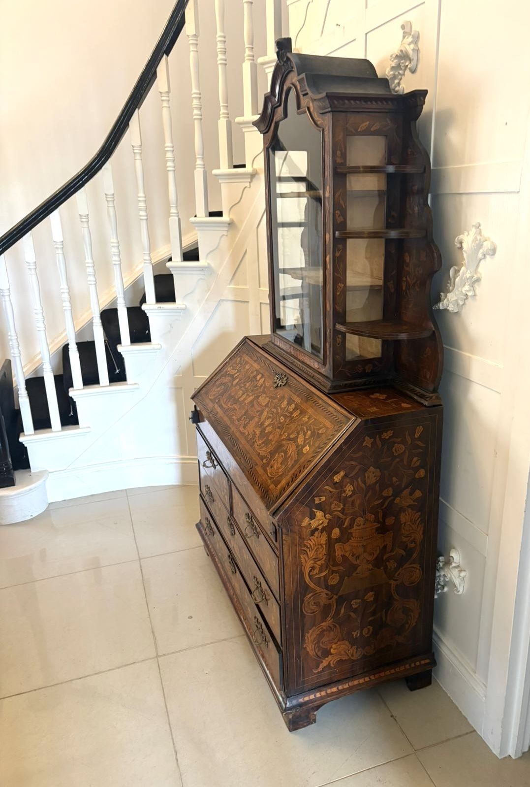 photo for sale Antique Dutch Marquetry Walnut Bookcase