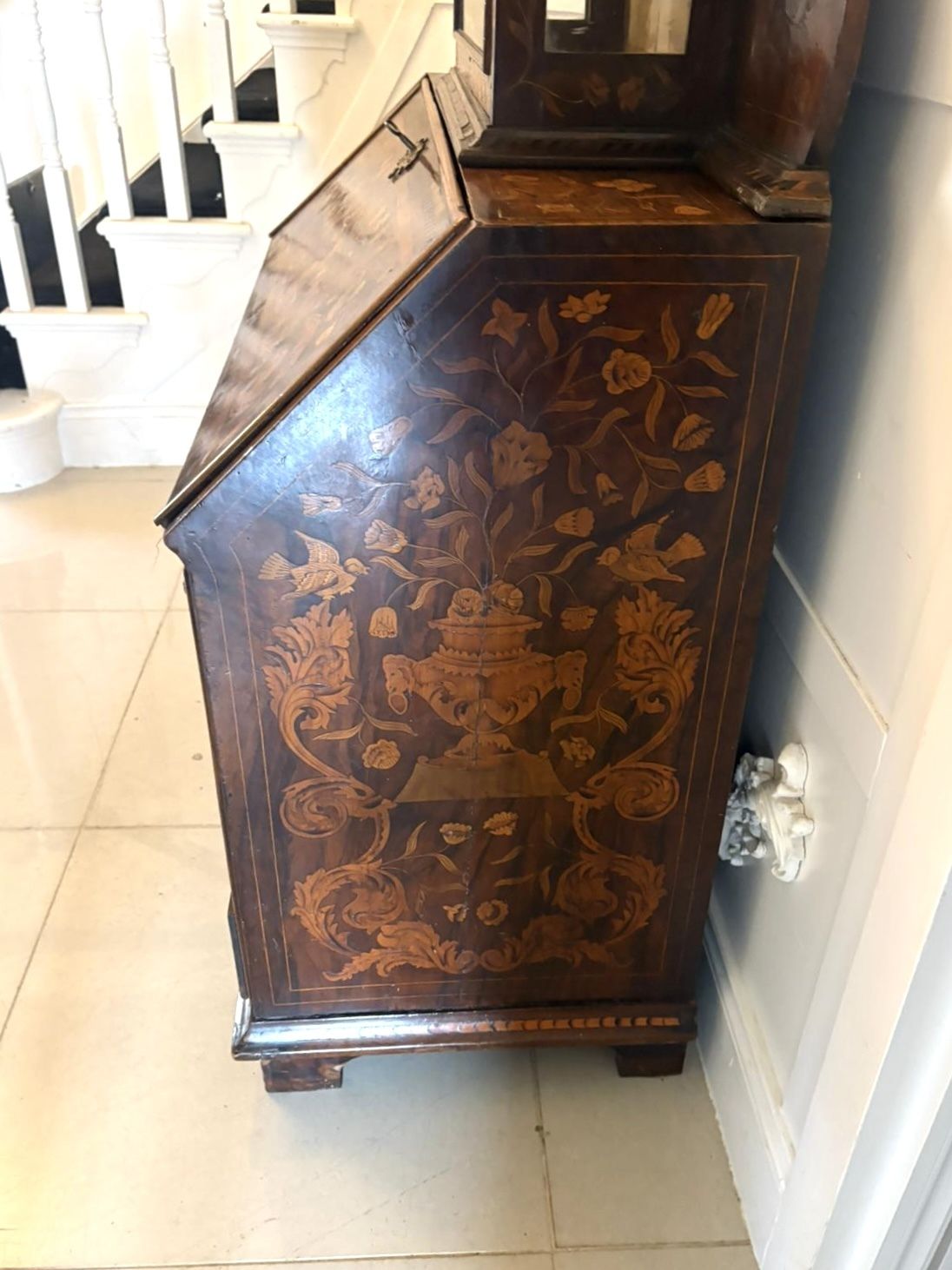 photo vintage Antique Dutch Marquetry Walnut Bookcase