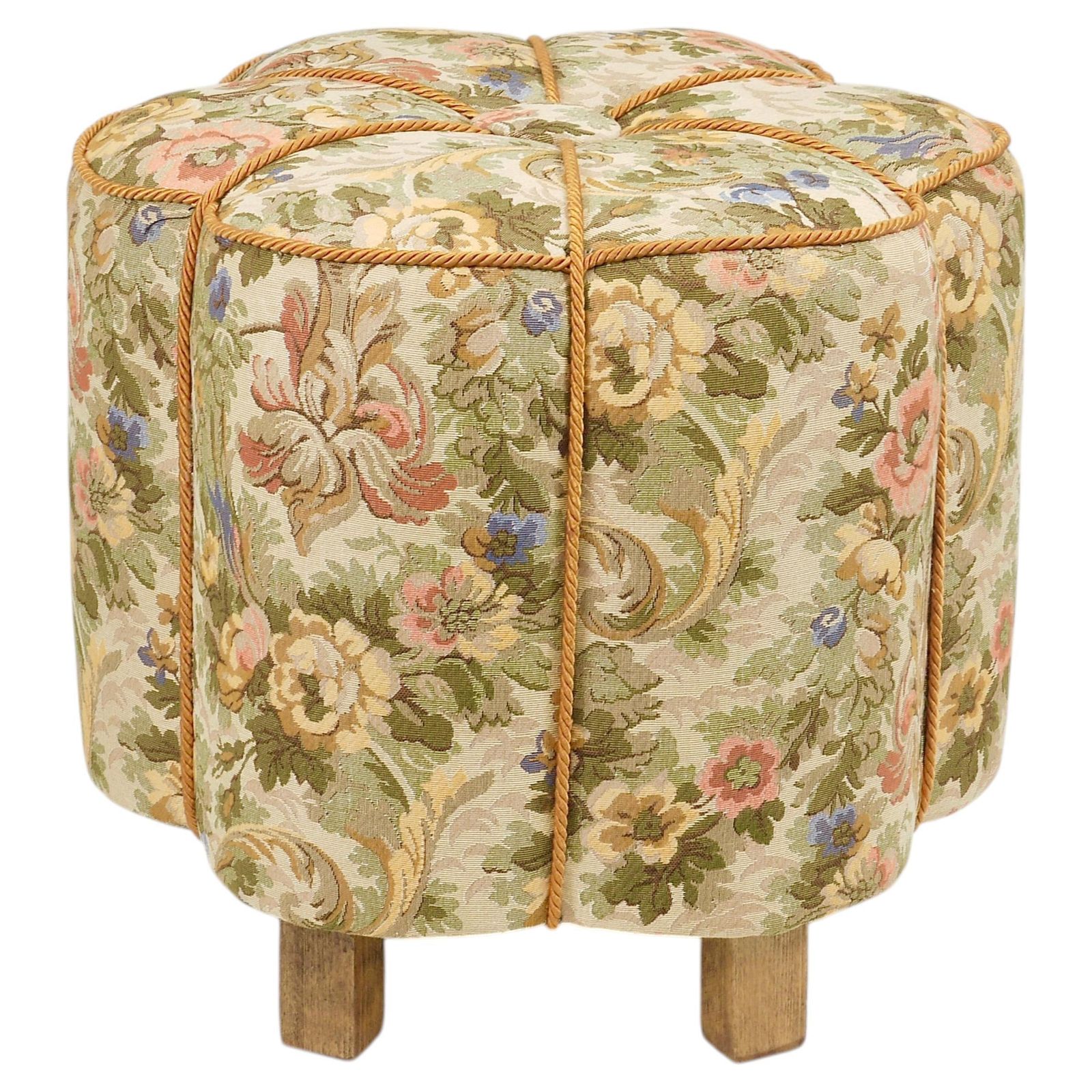 Art Deco Floral Tapestry Stool, Tabouret, Pouf, Ottoman, Vienna, Austria, 1930s