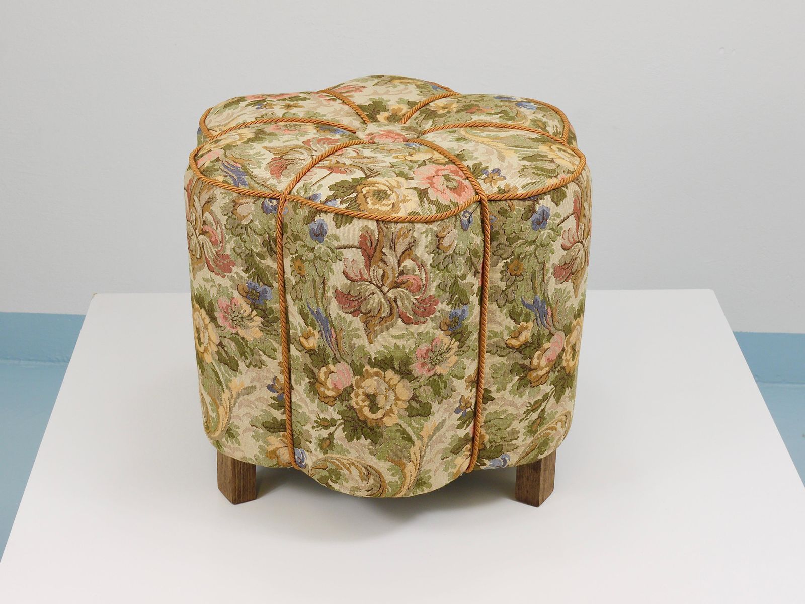 Art Deco Floral Tapestry Stool, Tabouret, Pouf, Ottoman, Vienna, Austria, 1930s photo Furniture