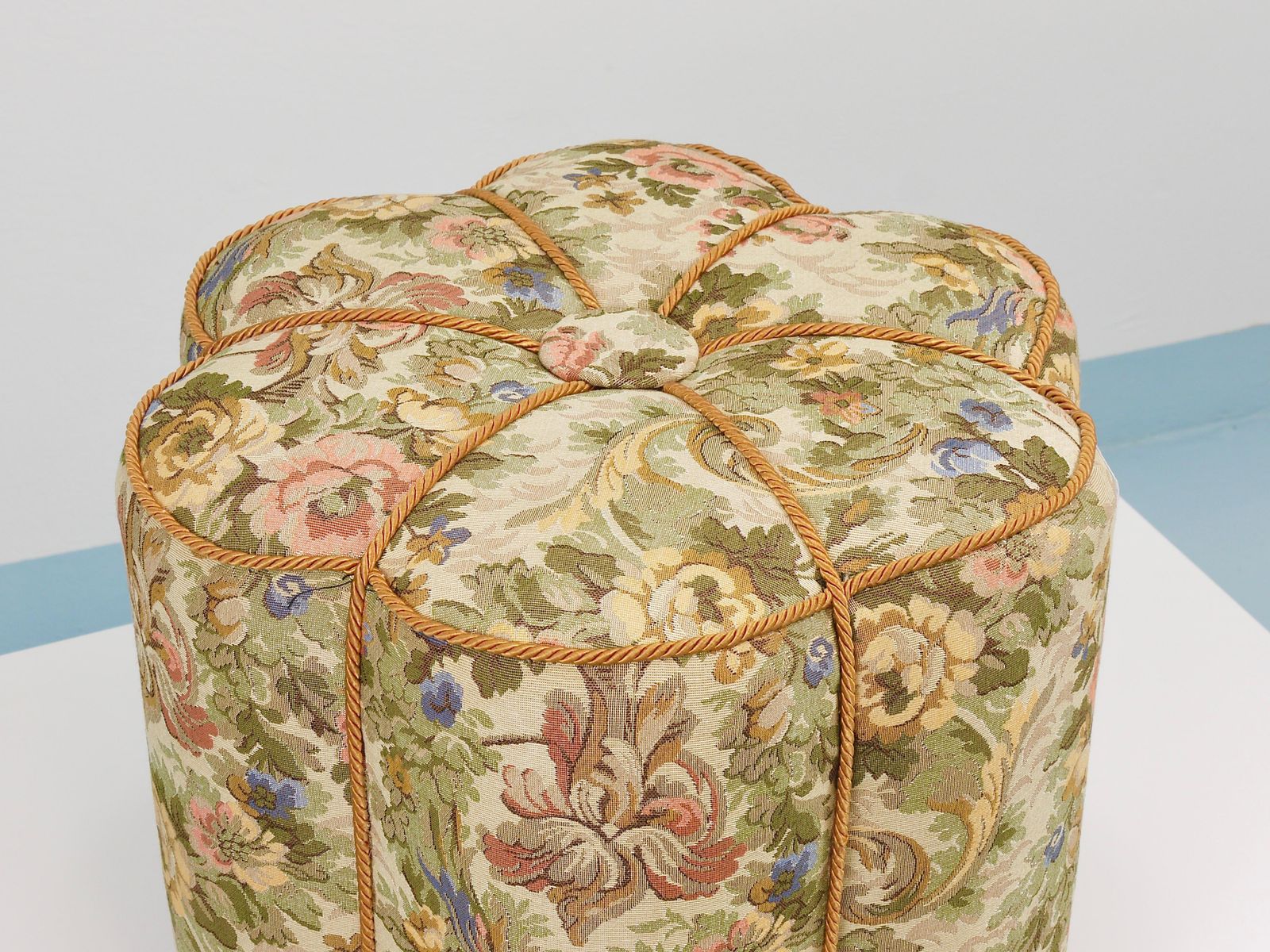 Art Deco Floral Tapestry Stool, Tabouret, Pouf, Ottoman, Vienna, Austria, 1930s photo vintage