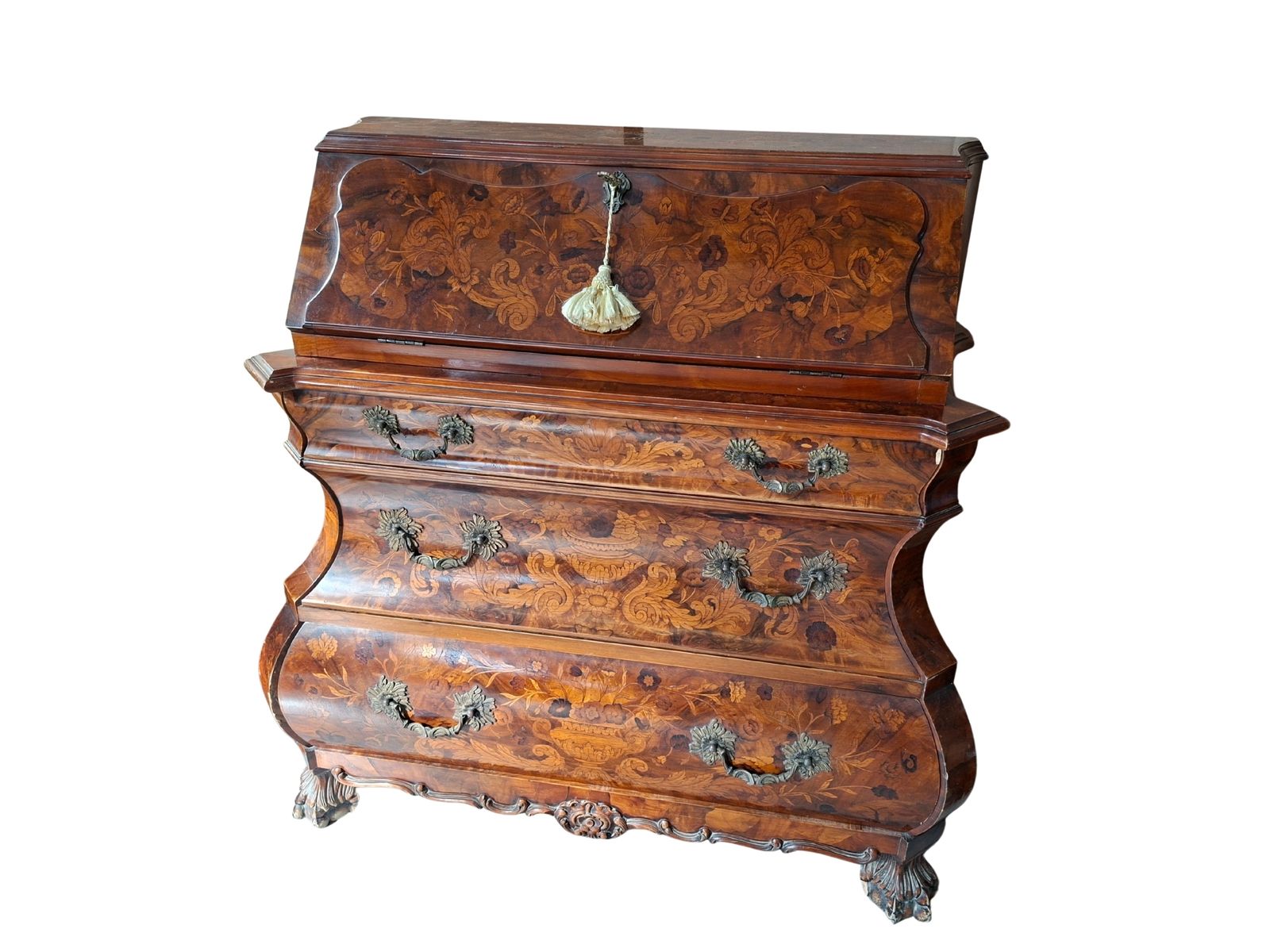 photo furniture Trittico Barocco Olandese Anni '20 – Ribalta E Coppia Comodini Intarsiati