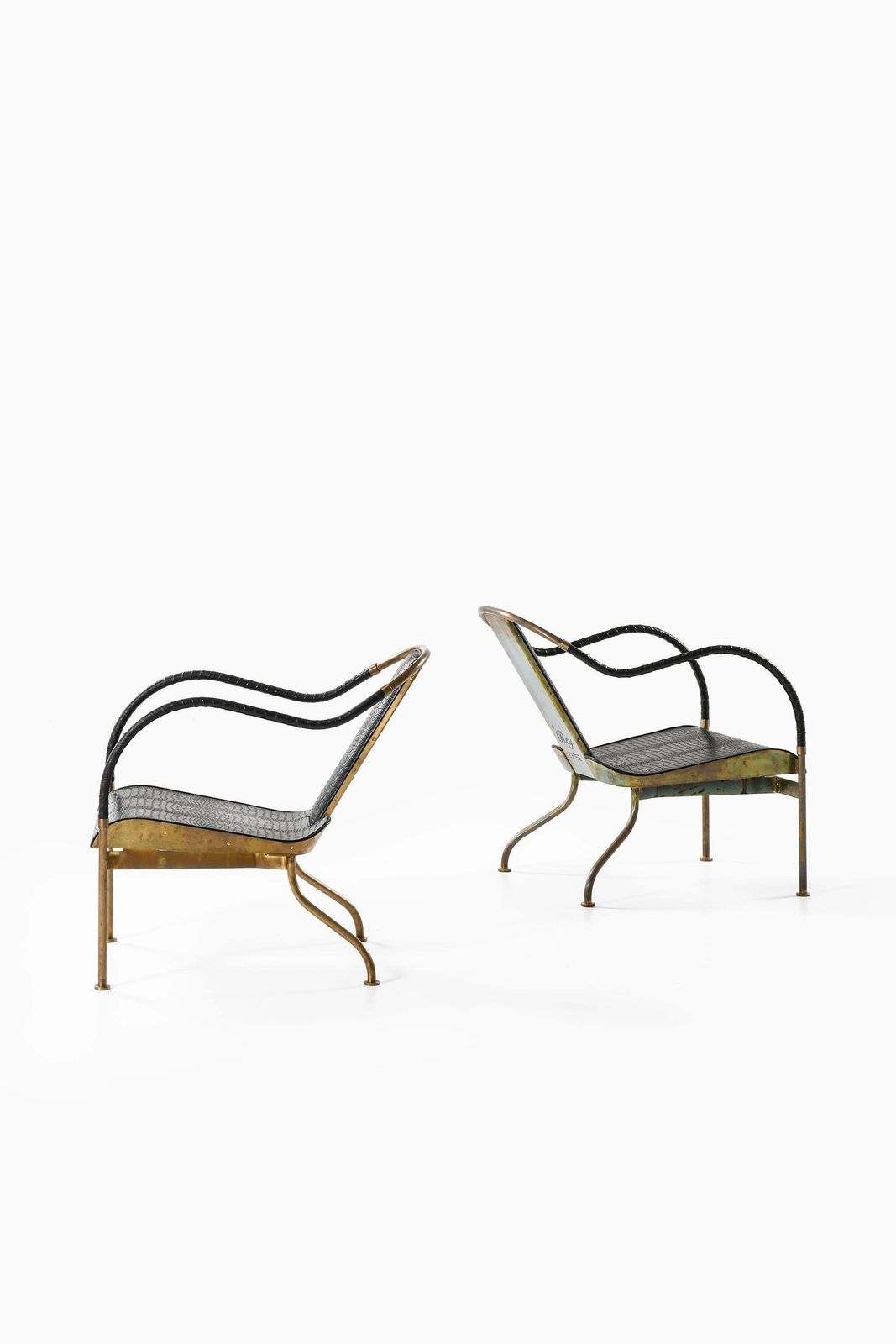Set Of 2 "El Rey" Easy Chairs In Brass And Leather By Mats Theselius, 1999 photo buy
