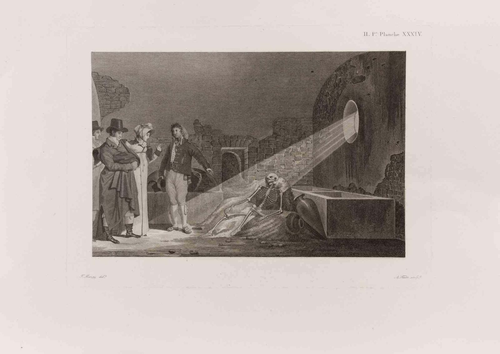 Francois Mazoisthe Discovering Of A Skeleton In A House ...   Etching By Francois Mazois   18121812