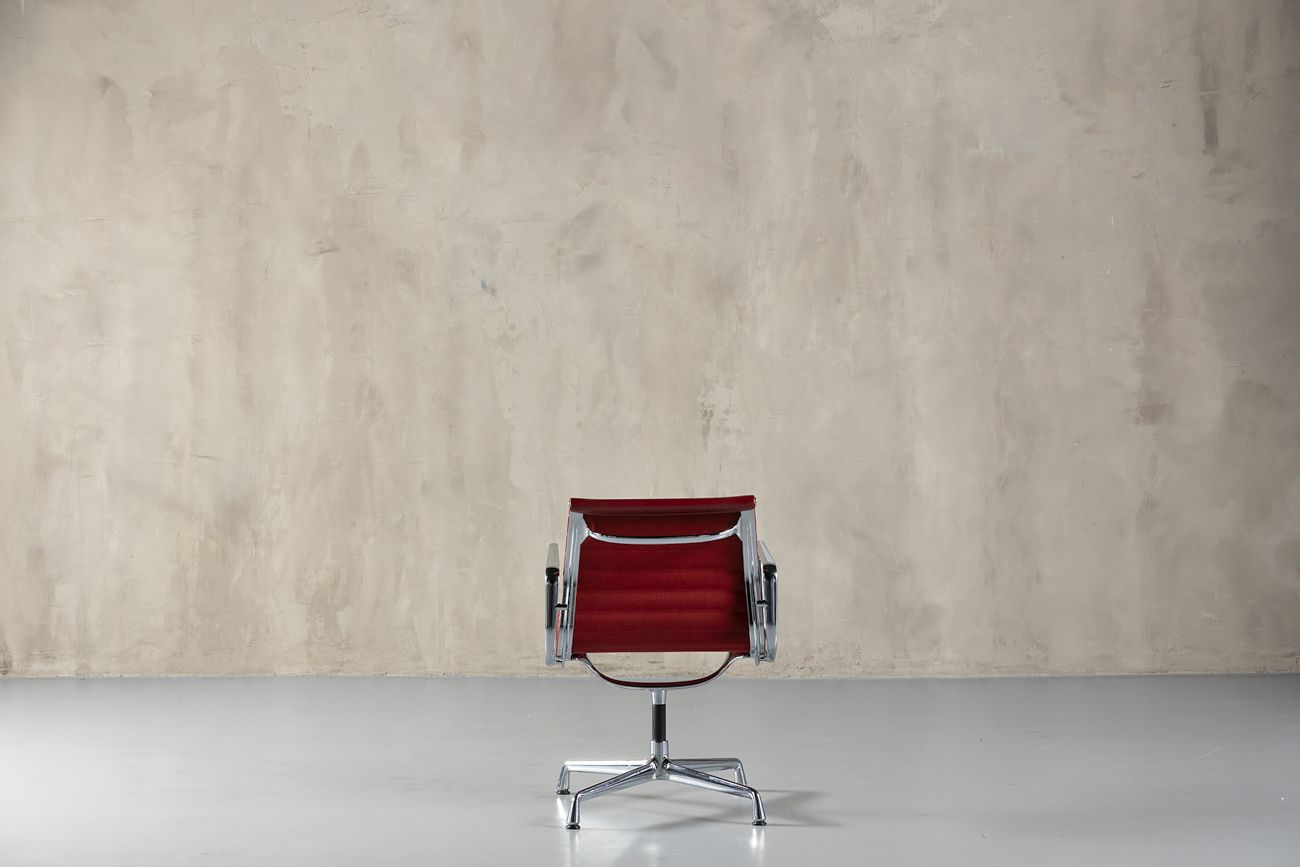 Sale !  Vitra Aluminum Chair Ea 108 In Red Leather By  Charles And Ray Eames, Germany, 1990's photo for sale