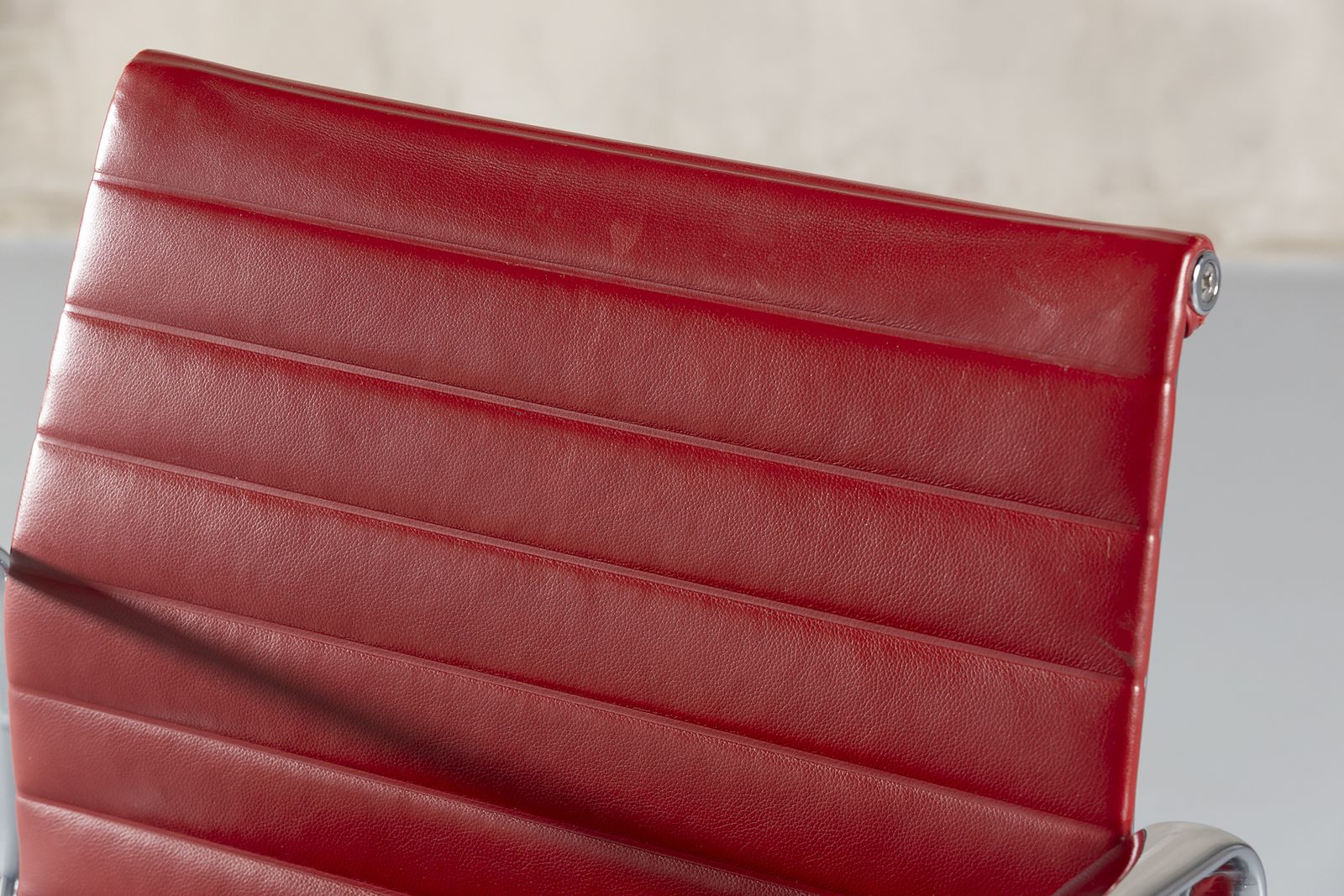 photo for sale Sale !  Vitra Aluminum Chair Ea 108 In Red Leather By  Charles And Ray Eames, Germany, 1990's