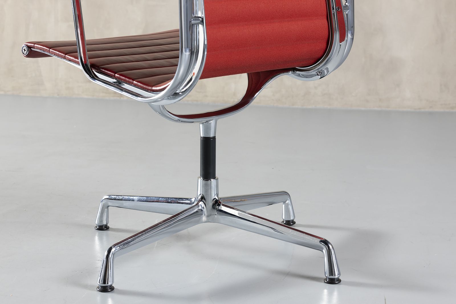 950.0 Sale !  Vitra Aluminum Chair Ea 108 In Red Leather By  Charles And Ray Eames, Germany, 1990's photo