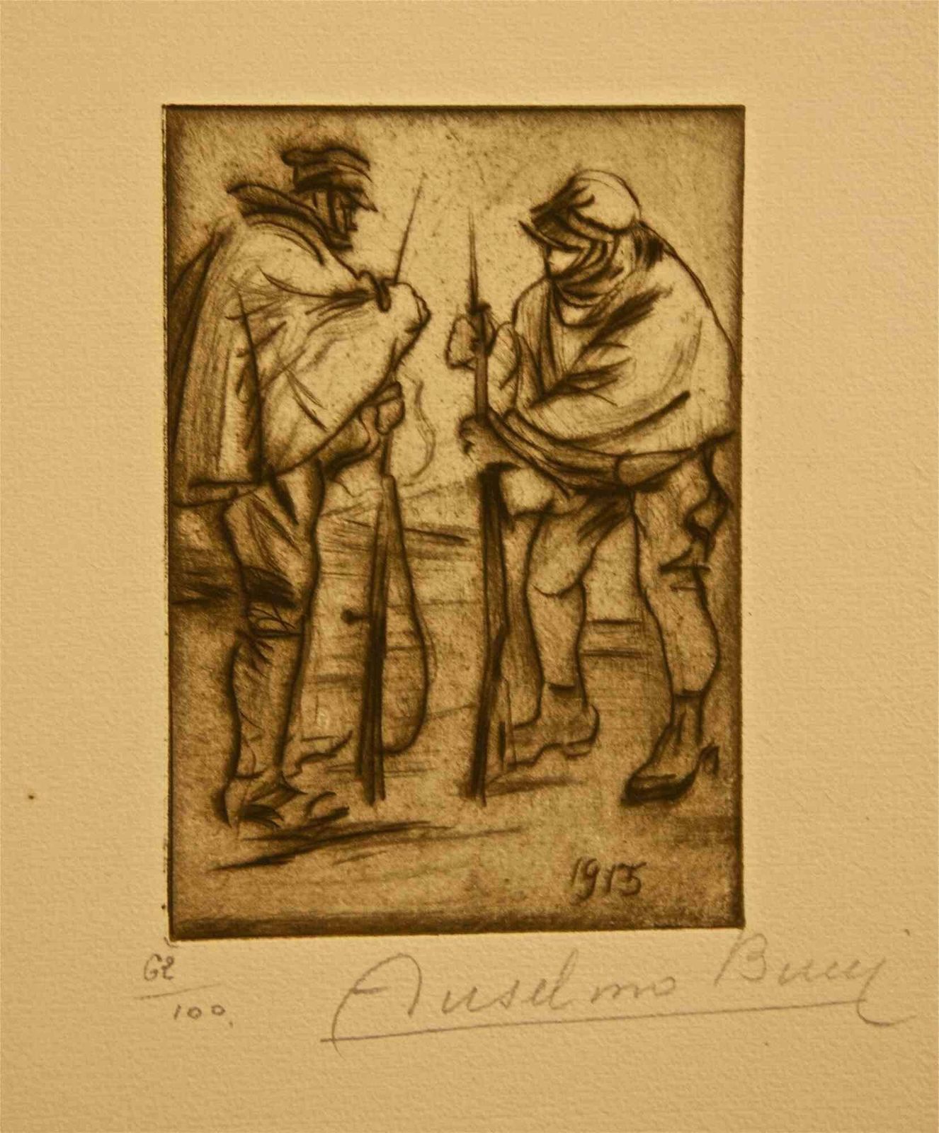 Anselmo Buccinettoyage Des Armes   Etching By Anselmo Bucci   19171917