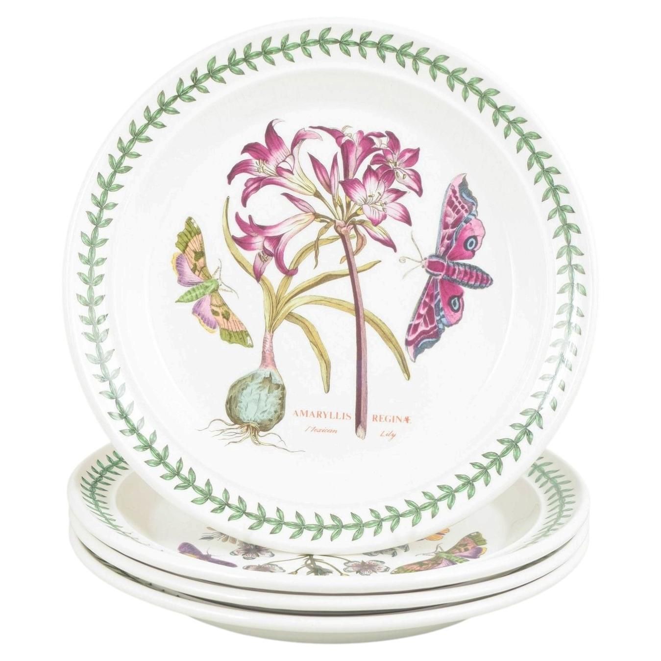 Portmeirion England. 4 grandes assiettes plates en faïence. Série « The Botanic Garden ».