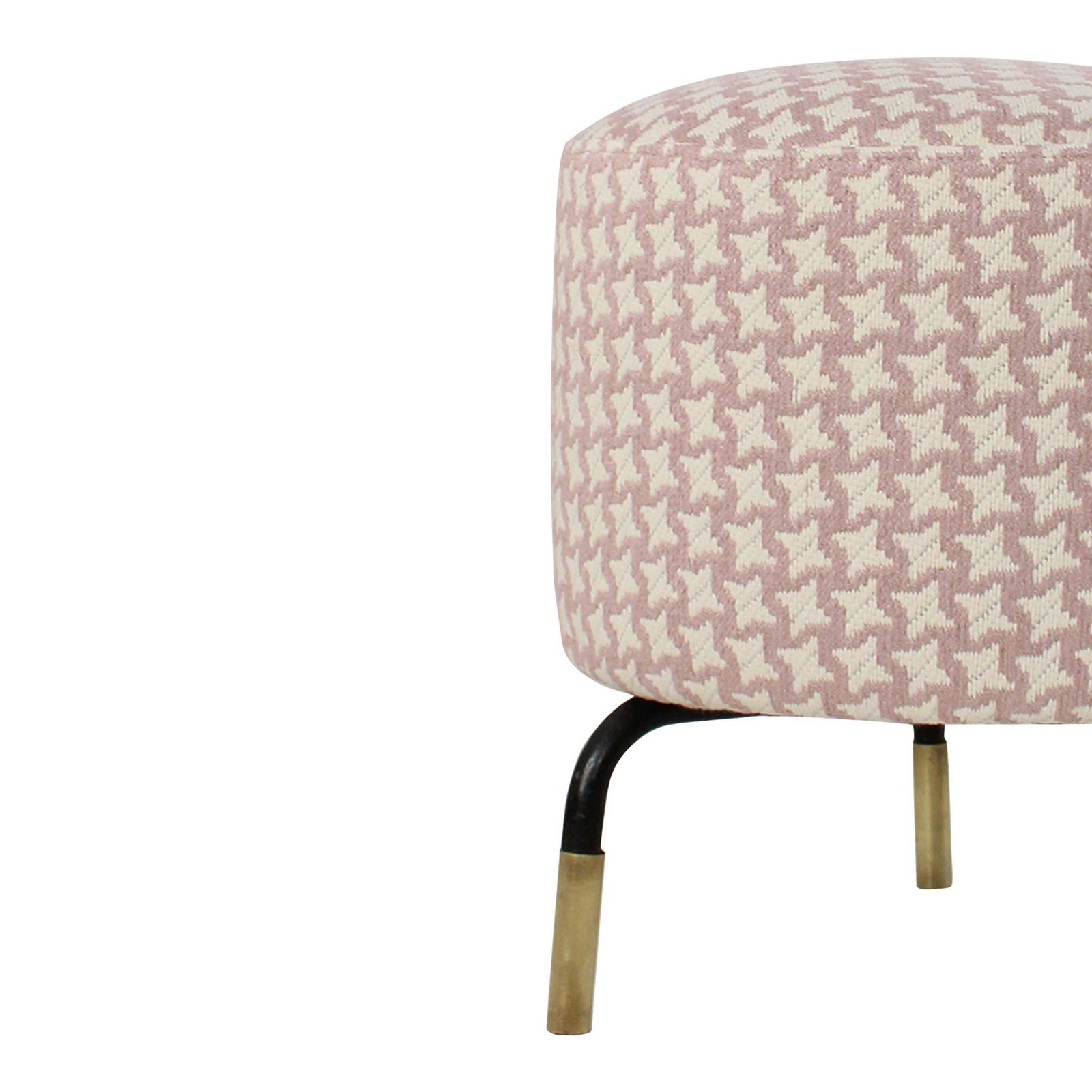 Mid Century Footstool With Pink Geometric Fabric, Italy, 1950 photo vintage