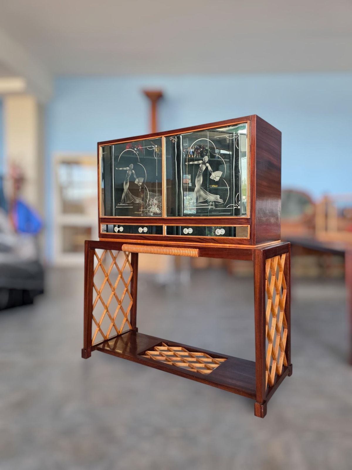 Italian Art Deco Rationalist Mirrored Sideboard Or Cabinet Bar, 1930s photo for sale