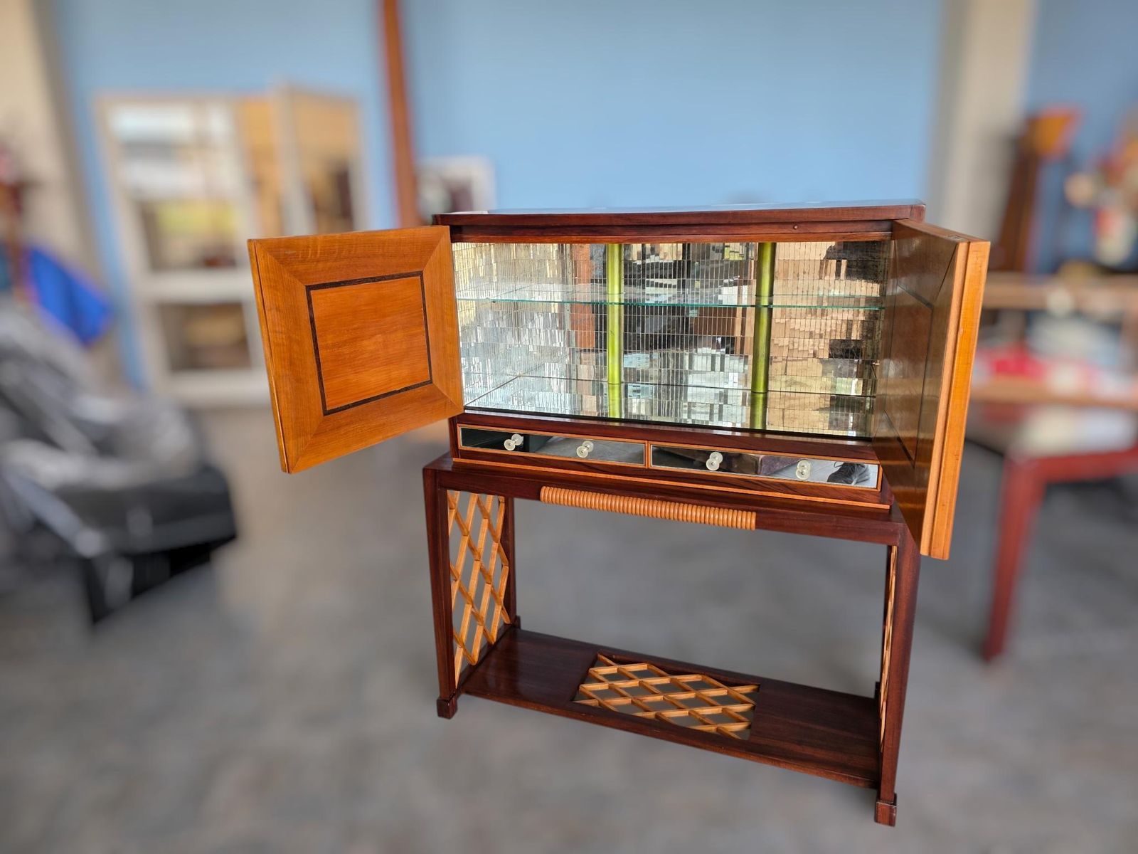 5562.0 Italian Art Deco Rationalist Mirrored Sideboard Or Cabinet Bar, 1930s photo