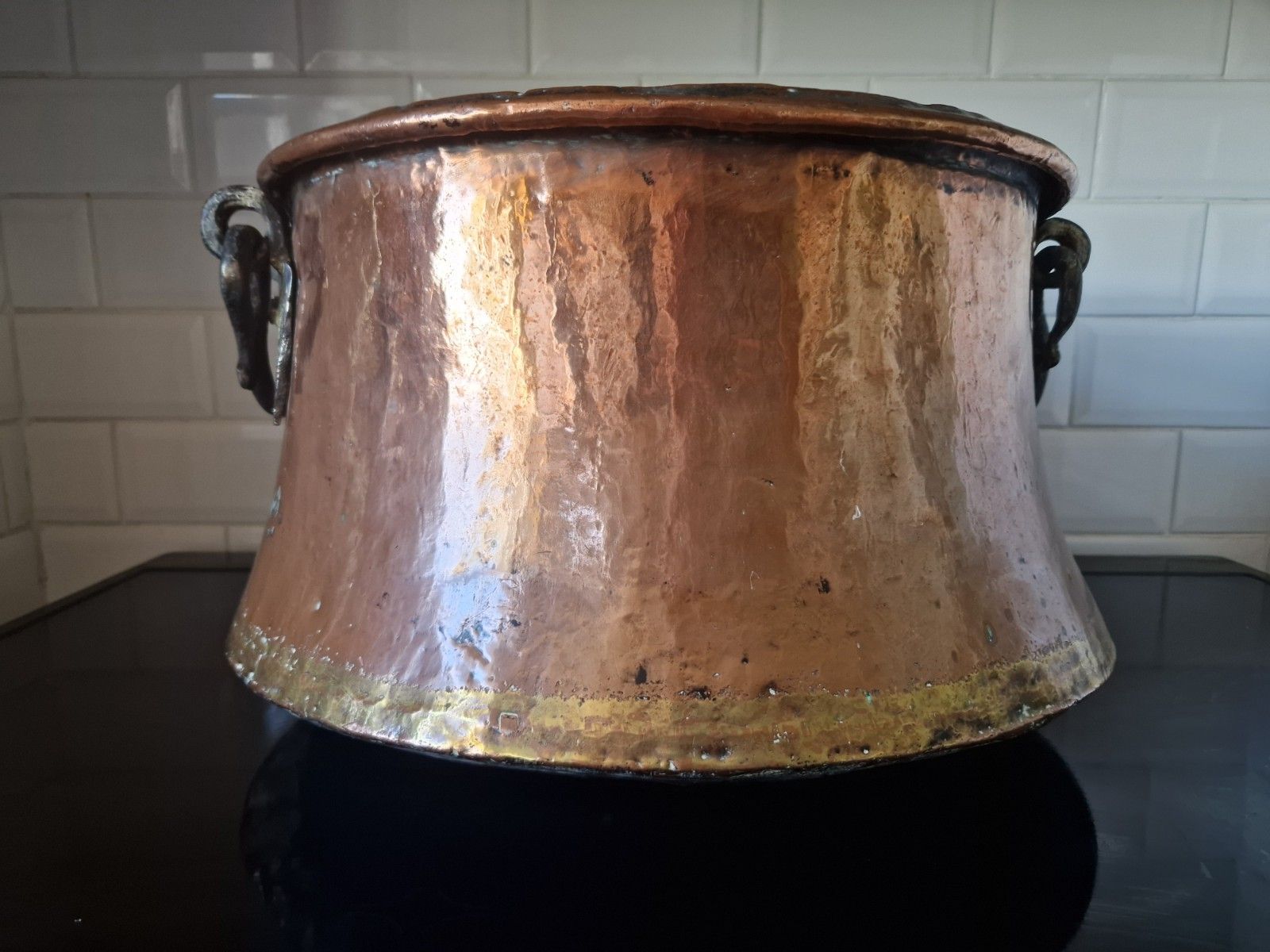 Antique Huge Large Copper And Cast Iron Cauldron Cooking Pot Planter Early 19th photo furniture