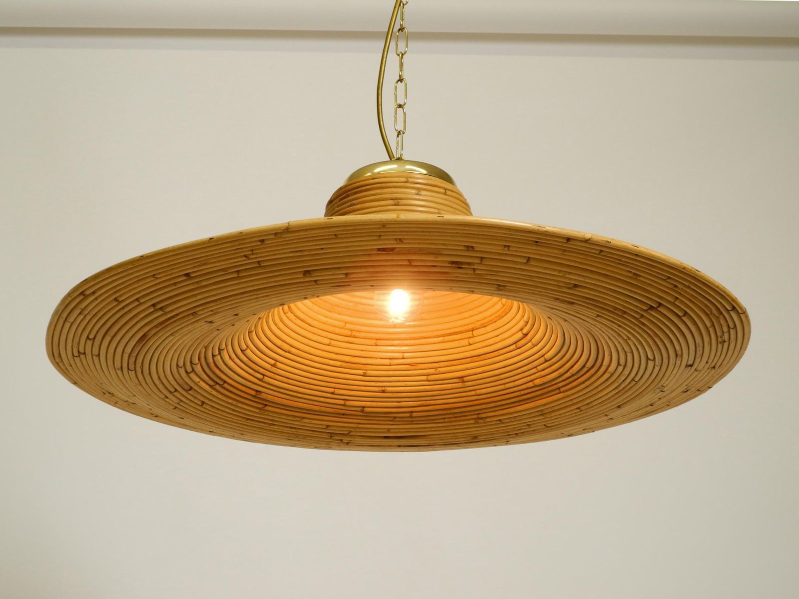 Beautiful, Large Italian 1970s Bright Bamboo Wood Ceiling Pendant Lamp photo buy