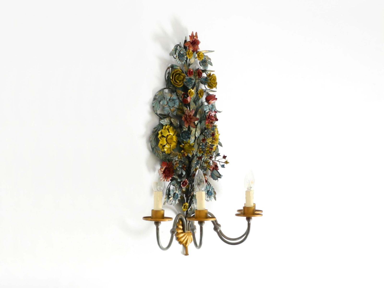 Huge, Beautiful 1960s Hand Painted And Gilded Metal Wall Lamp By Hans Möller photo furniture