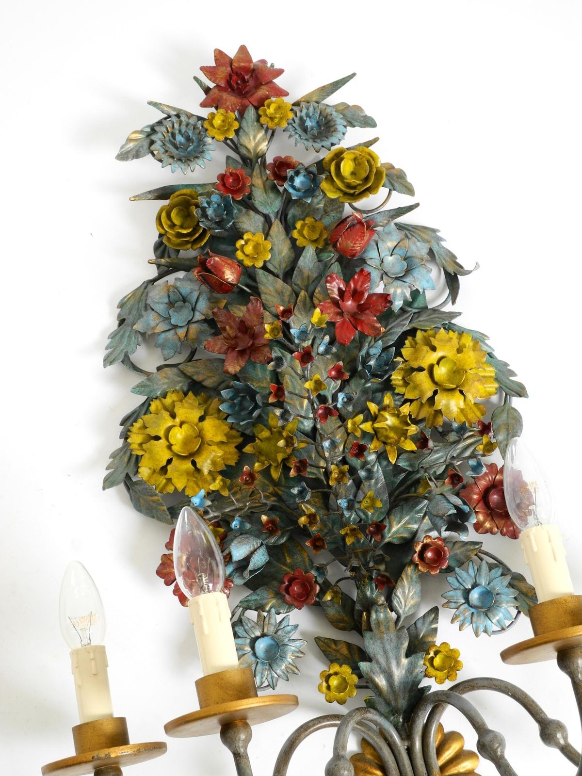 Huge, Beautiful 1960s Hand Painted And Gilded Metal Wall Lamp By Hans Möller photo buy