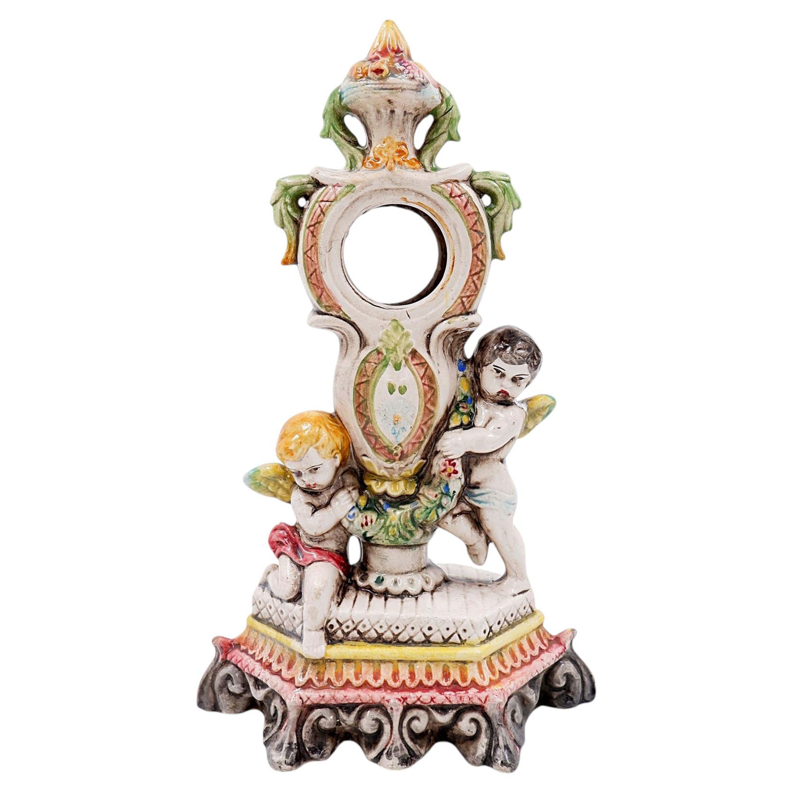 Antique Porcelain Mantel Clock In The Rococo Style   19th Century.