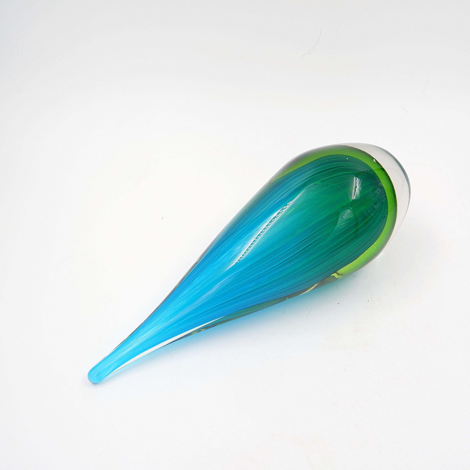 Art Glass Sculpture In The Shape Of A Teardrop In Shades Of Blue And Green photo 380.0