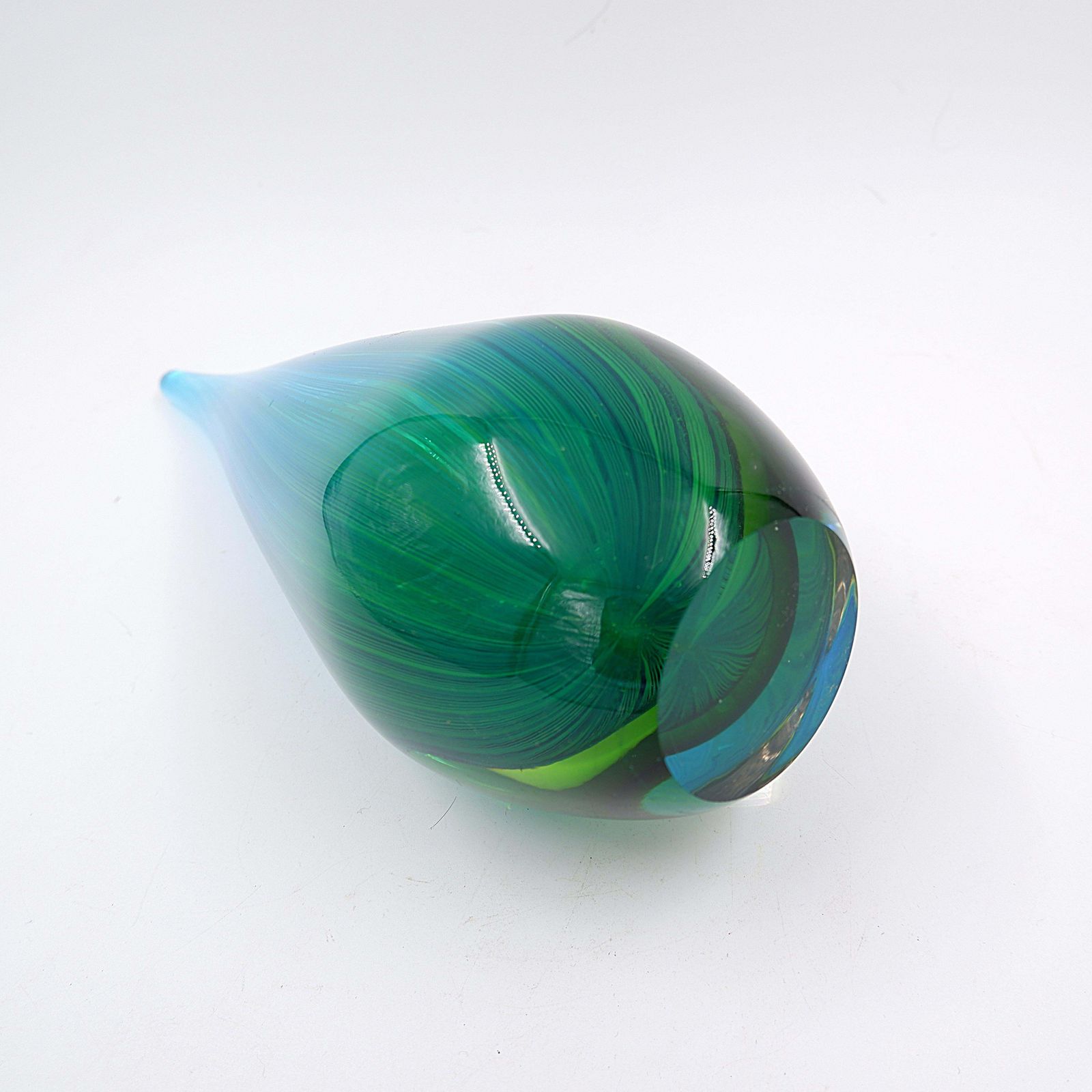 Art Glass Sculpture In The Shape Of A Teardrop In Shades Of Blue And Green photo vinterior
