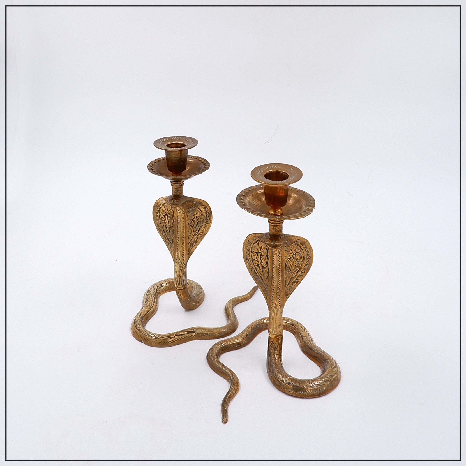 Pair Of Engraved Brass Cobra Candlesticks   Bohemian Style, 1960s photo furniture
