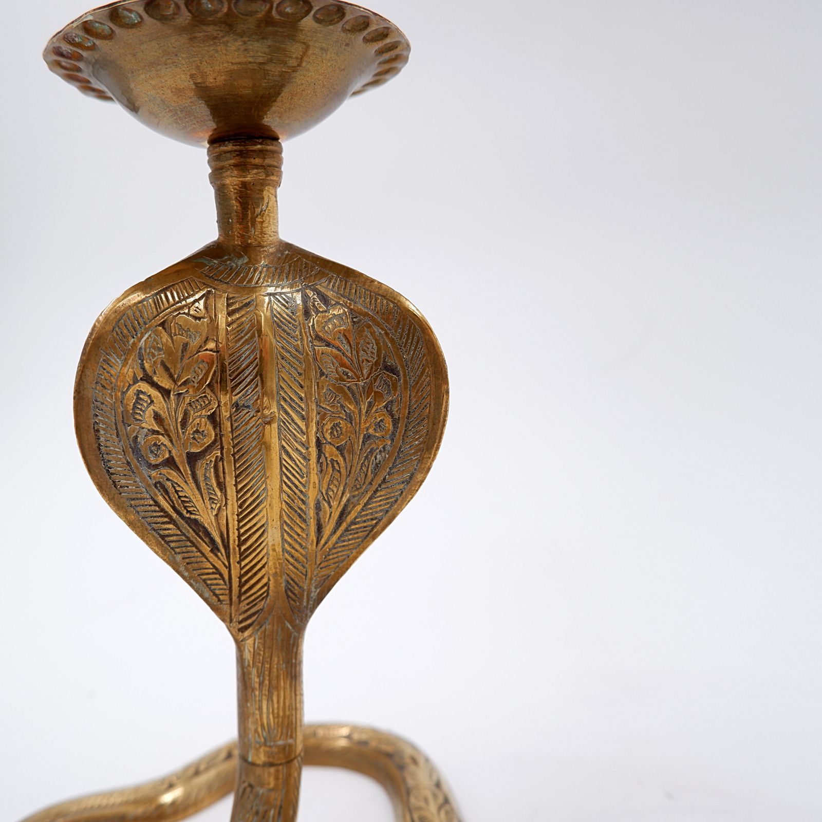 574.0 Pair Of Engraved Brass Cobra Candlesticks   Bohemian Style, 1960s photo