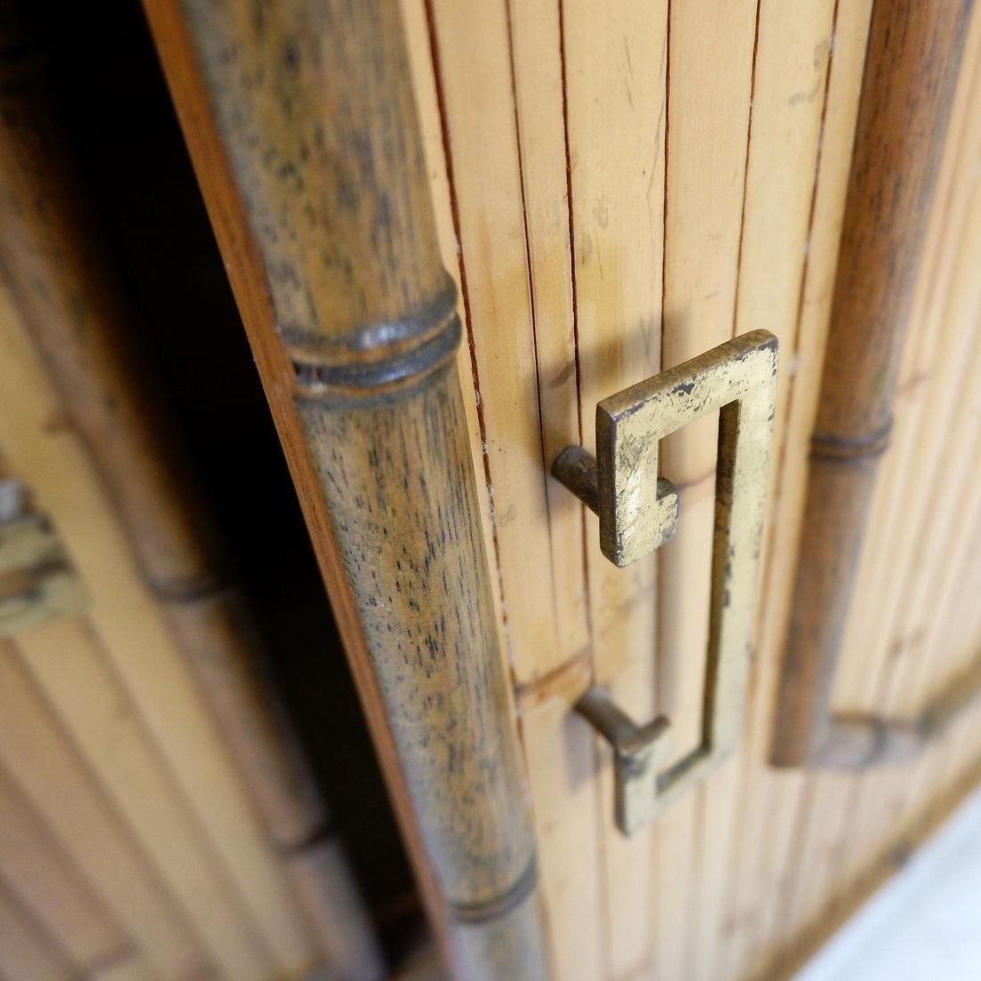photo furniture Bamboo Chest Of Drawers With 2 Doors And 2 Drawers   Brass Handles, Circa 1960.