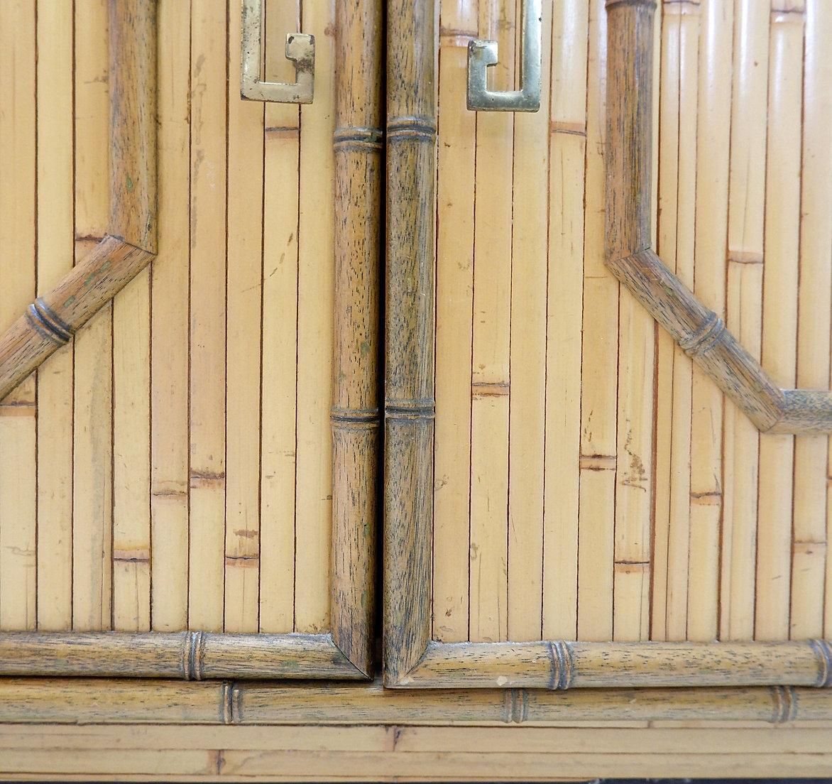 photo for sale Bamboo Chest Of Drawers With 2 Doors And 2 Drawers   Brass Handles, Circa 1960.