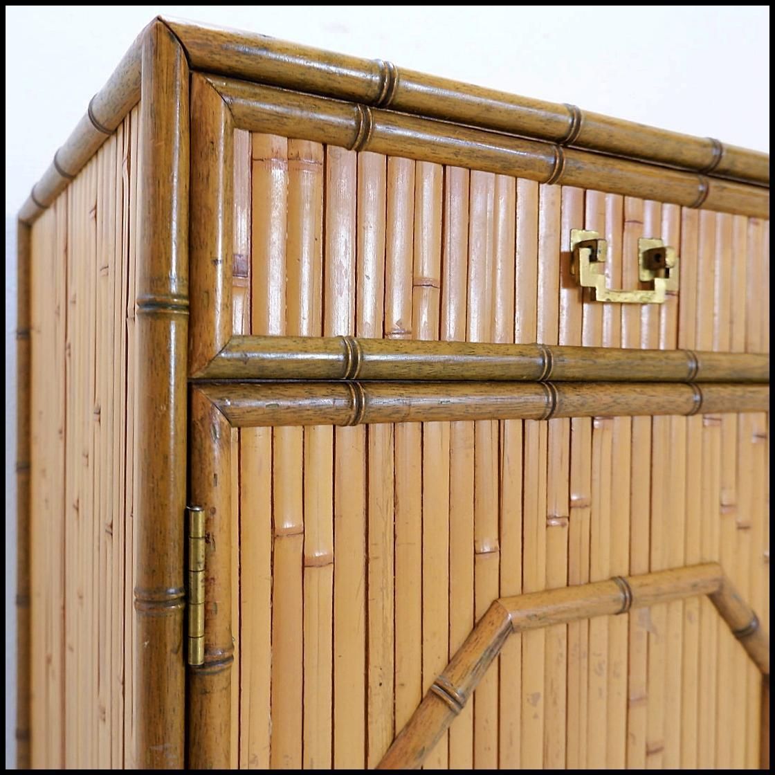 4171.0 Bamboo Chest Of Drawers With 2 Doors And 2 Drawers   Brass Handles, Circa 1960. photo