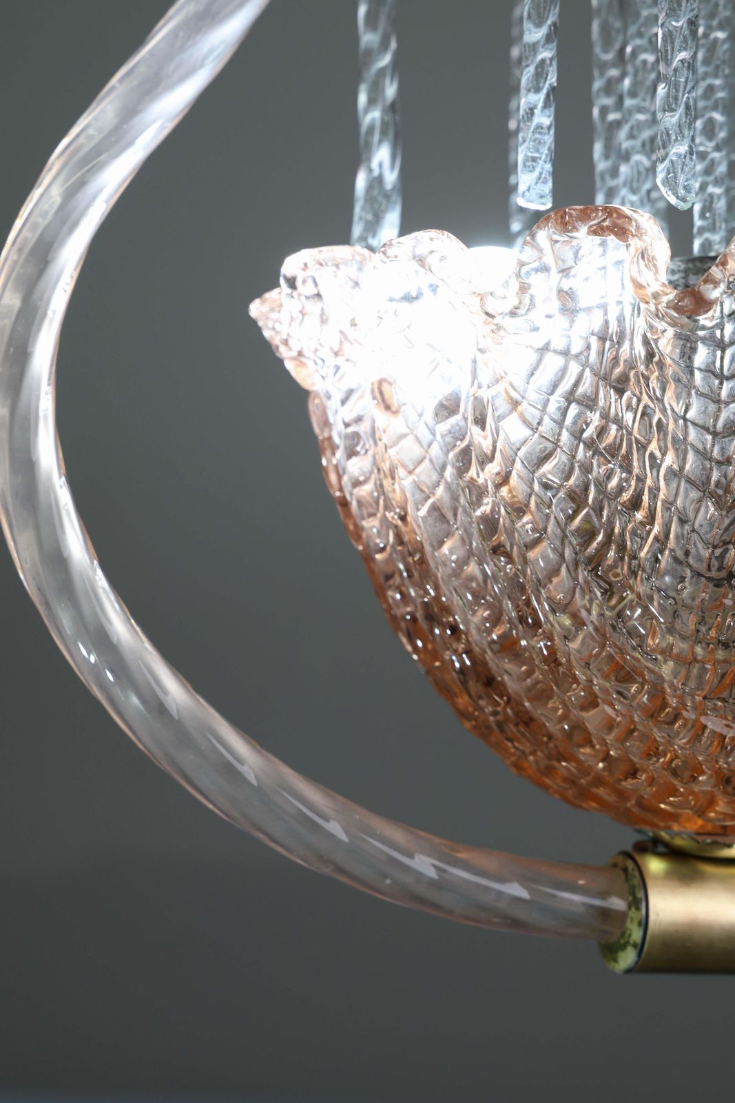 Charming Pink And Trasparent Murano Glass Chandelier By Barovier E Toso, 1950s photo Lighting