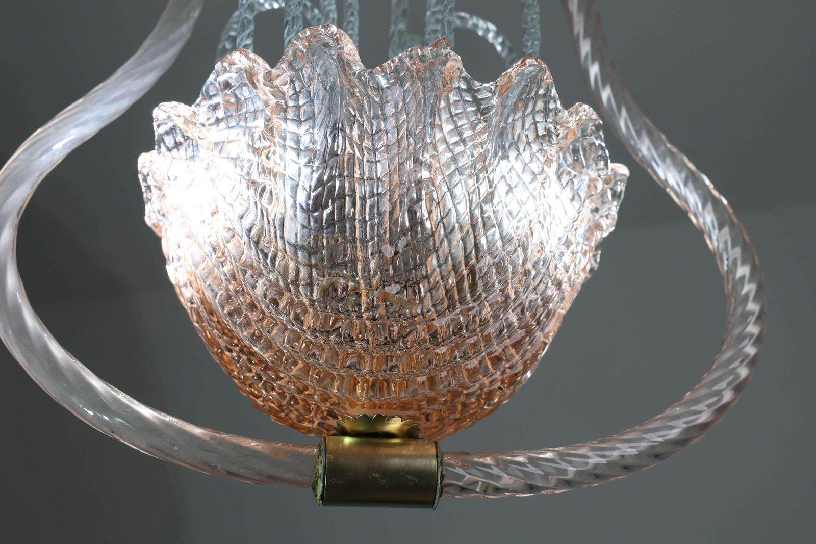 Charming Pink And Trasparent Murano Glass Chandelier By Barovier E Toso, 1950s photo vintage