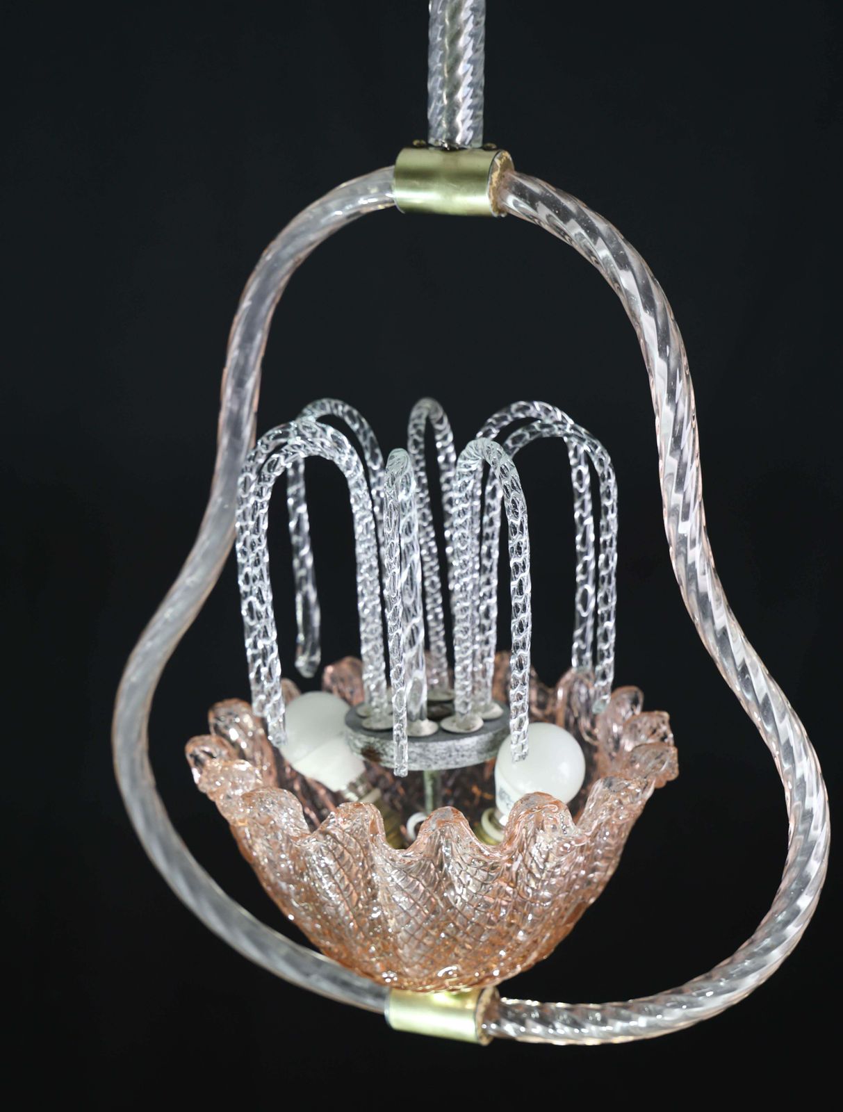 photo vintage Charming Pink And Trasparent Murano Glass Chandelier By Barovier E Toso, 1950s